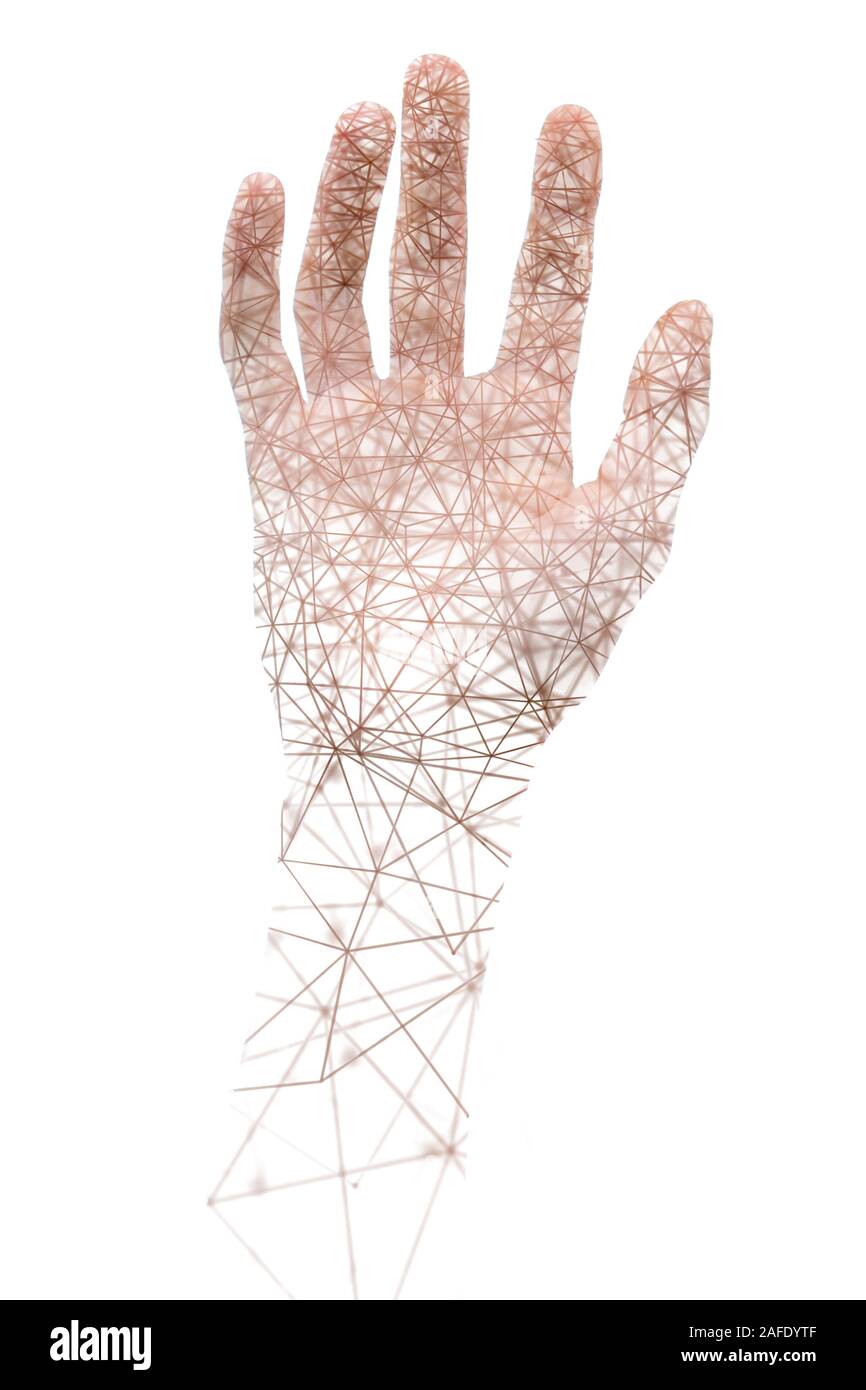 Foto: eine Hand mit einem Computer Graphics kombiniert Stockfoto