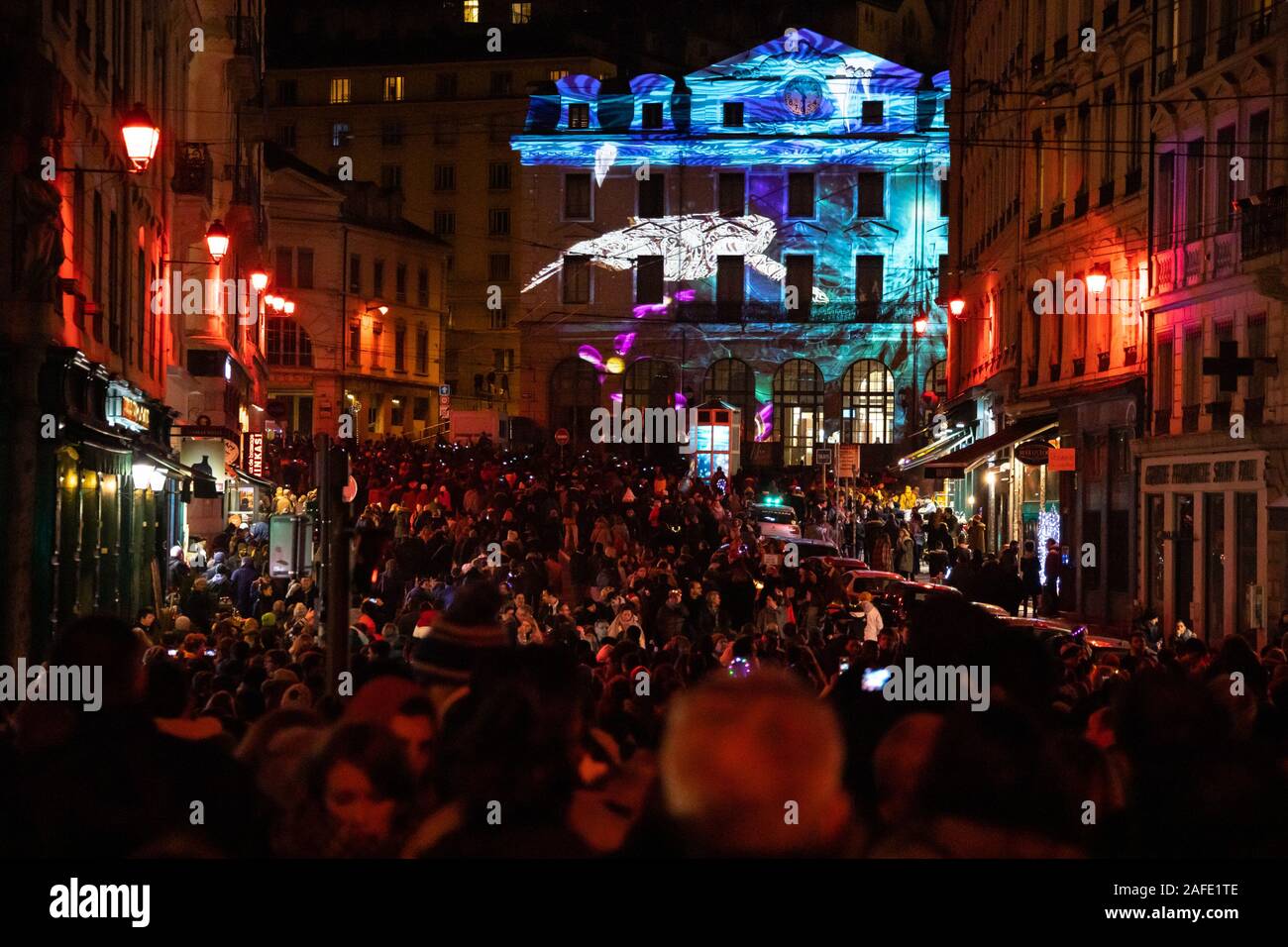 Fête des Lumières - Ville de Lyon - Jährliches Festival der Lichter in Lyon, Frankreich - Fete des Lumières - Dezember 2019 Stockfoto