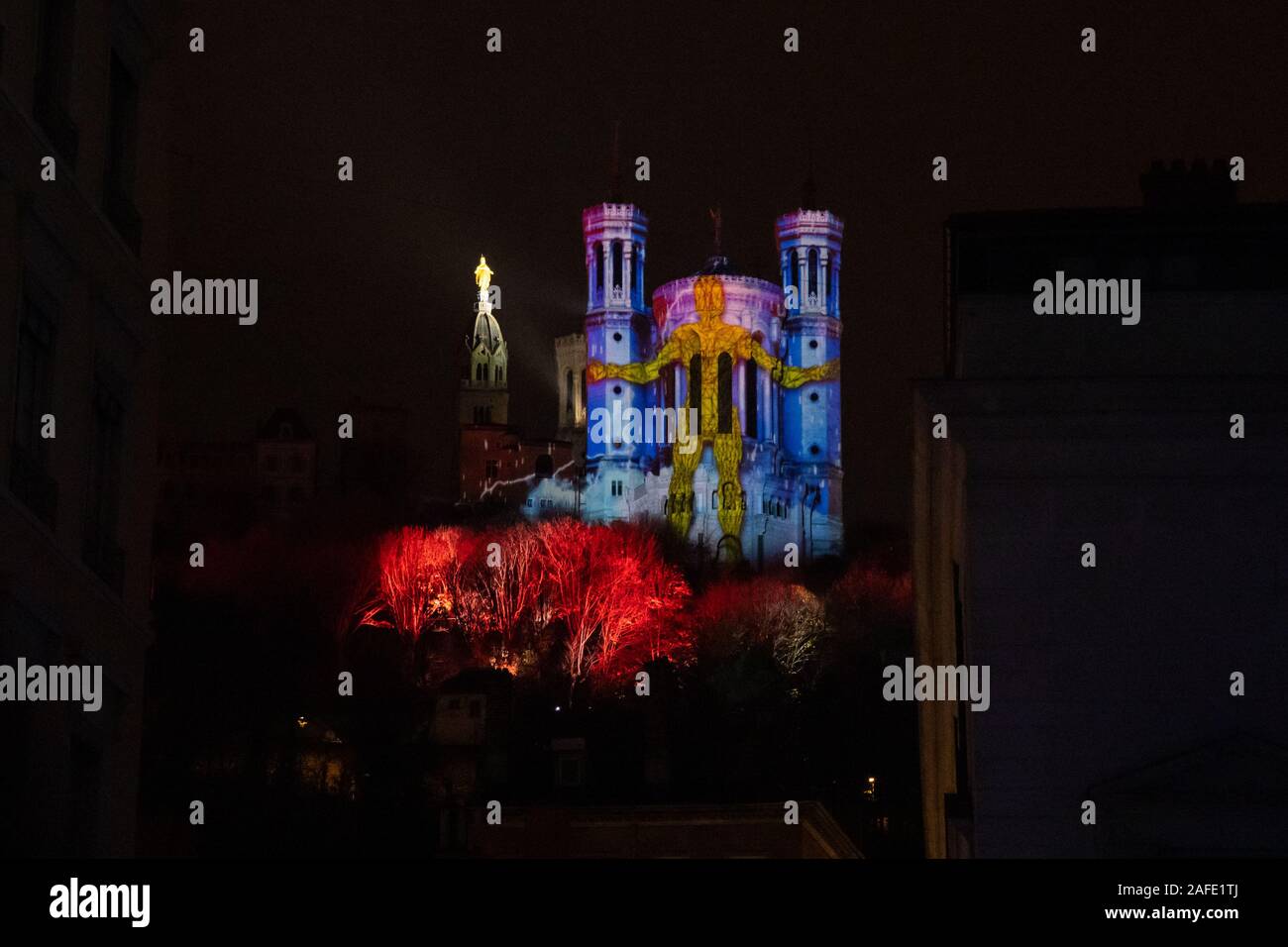 Fête des Lumières - Ville de Lyon - Jährliches Festival der Lichter in Lyon, Frankreich - Fete des Lumières - Dezember 2019 Stockfoto