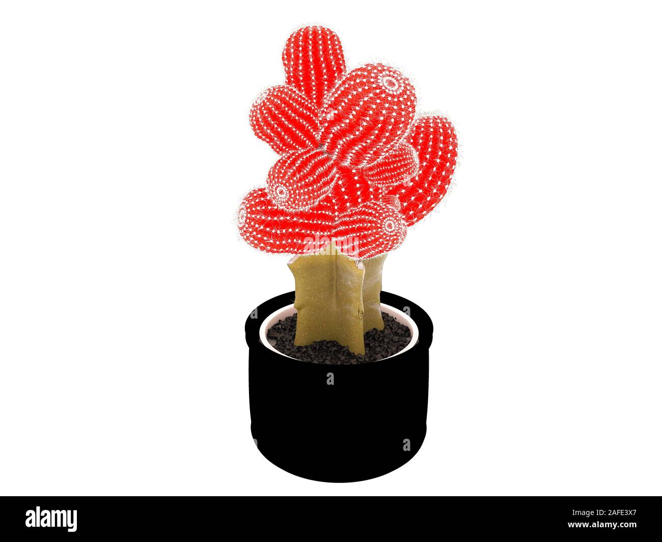 3D-Render roter Kaktus im schwarzen Topf Stockfoto