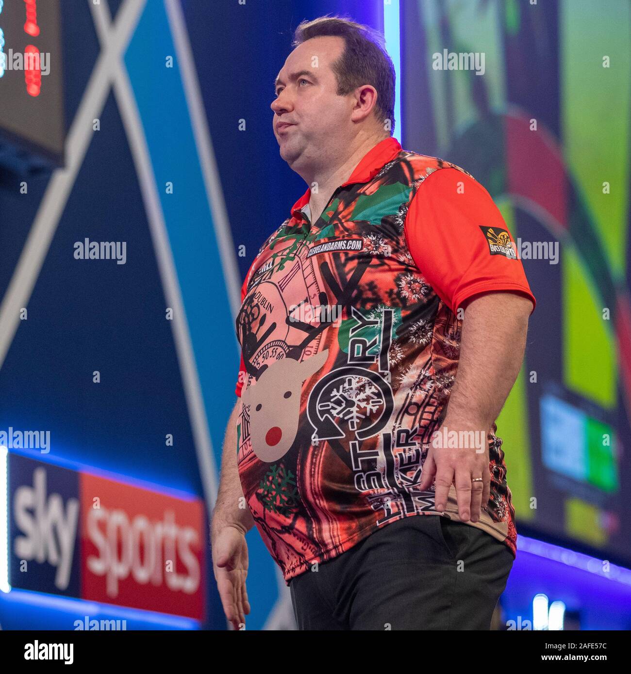 Beccles, Großbritannien. 15 Dez, 2019. Budapest, 14-12-2019, Dart Spieler Brendan Dolan während der William Hill, World Championship Darts, PDC. Credit: Pro Schüsse/Alamy leben Nachrichten Stockfoto