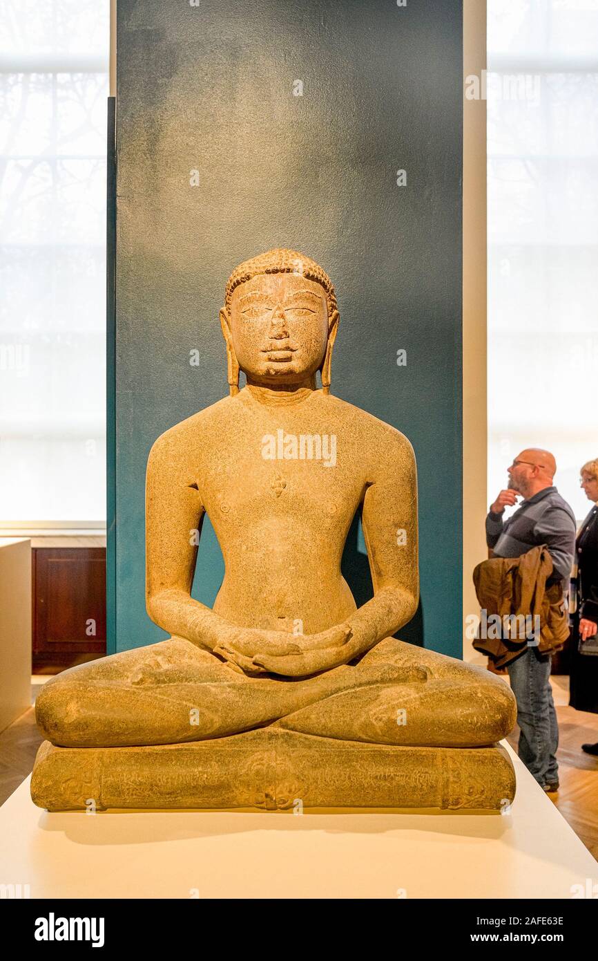 Indische, Stein Skulptur des tirthankara Chandraprabhu, British Museum, London, England, Großbritannien Stockfoto