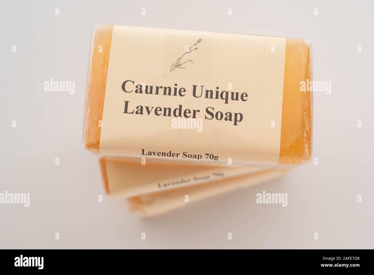 Caurnie einzigartige Lavendel Seife, die an Caurnie Soaperie, die Weltälteste kalter Prozess soapmaker, Kirkintilloch, Schottland, Großbritannien Stockfoto