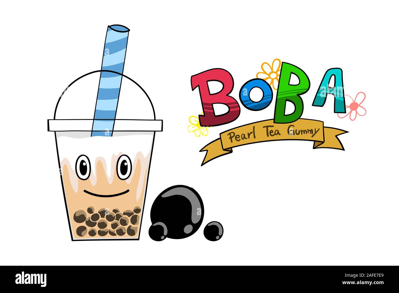 Pearl Tee oder Boba Kaffee Tasse mit benutzerdefinierten Text, Zeichnung Vector Illustration. Durch Layer bearbeitbar. Stock Vektor