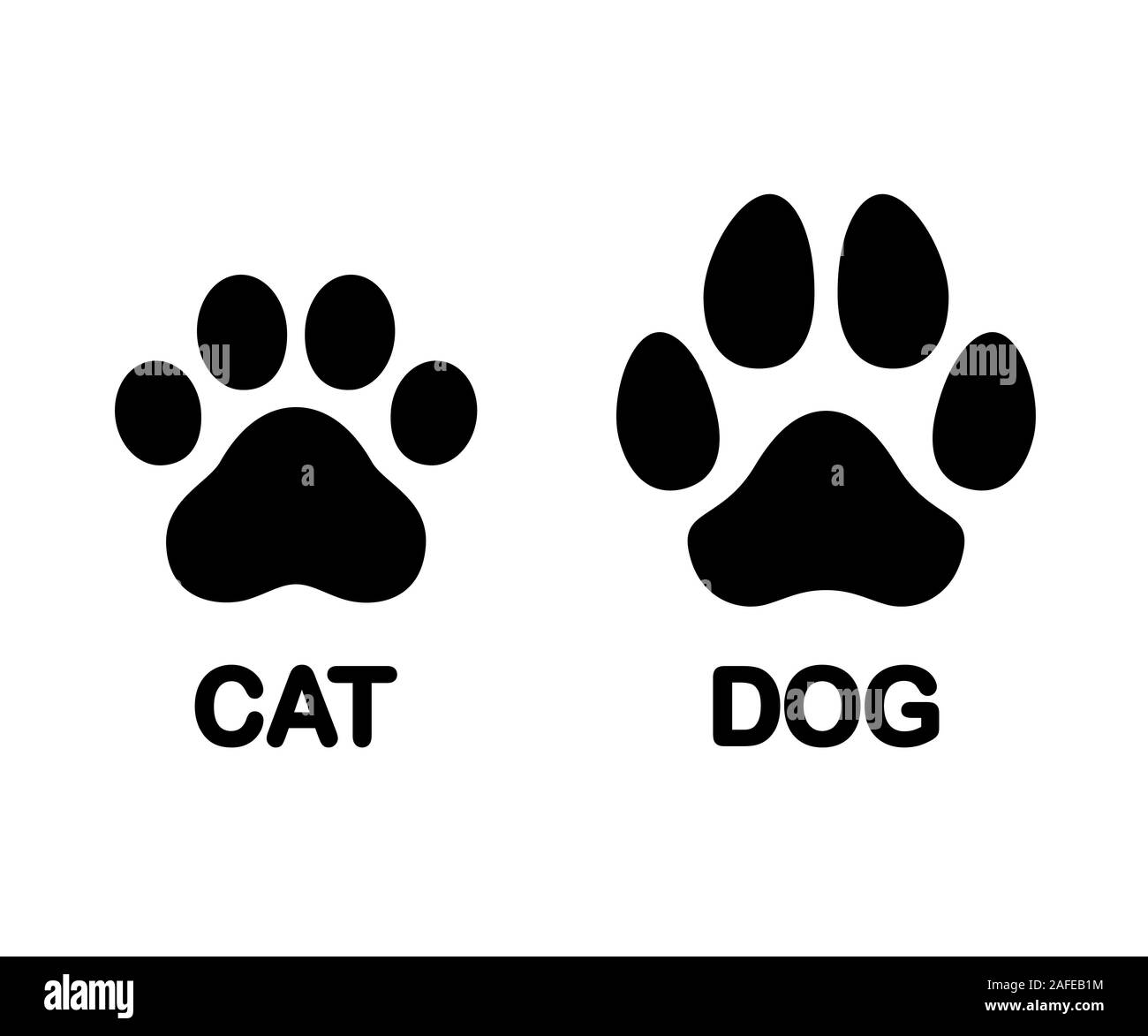 Hund und Katze Pfotenabdruck Symbol. Schwarze und weiße Silhouette Symbol oder Logo Design Element. Isolierte vector clip art Illustration. Stock Vektor