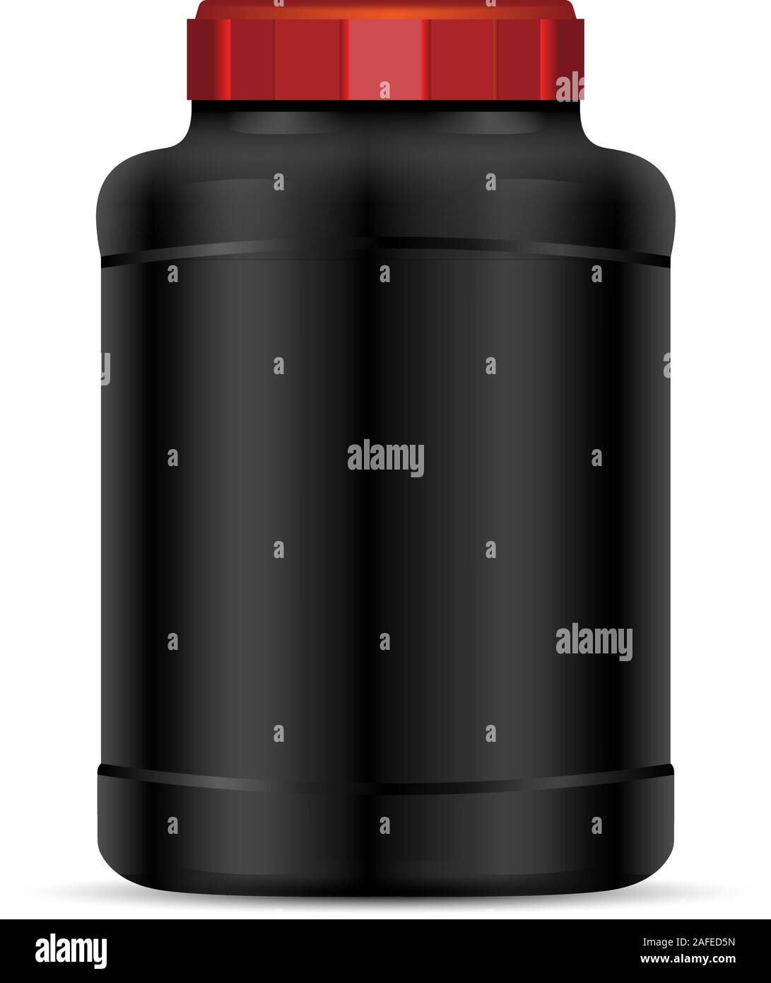 Schwarz Protein Pulver Container mit rotem Deckel. Sport essen Flaschen. Vektor mockup von Protein Sport Ernährung jar Abbildung. Stock Vektor