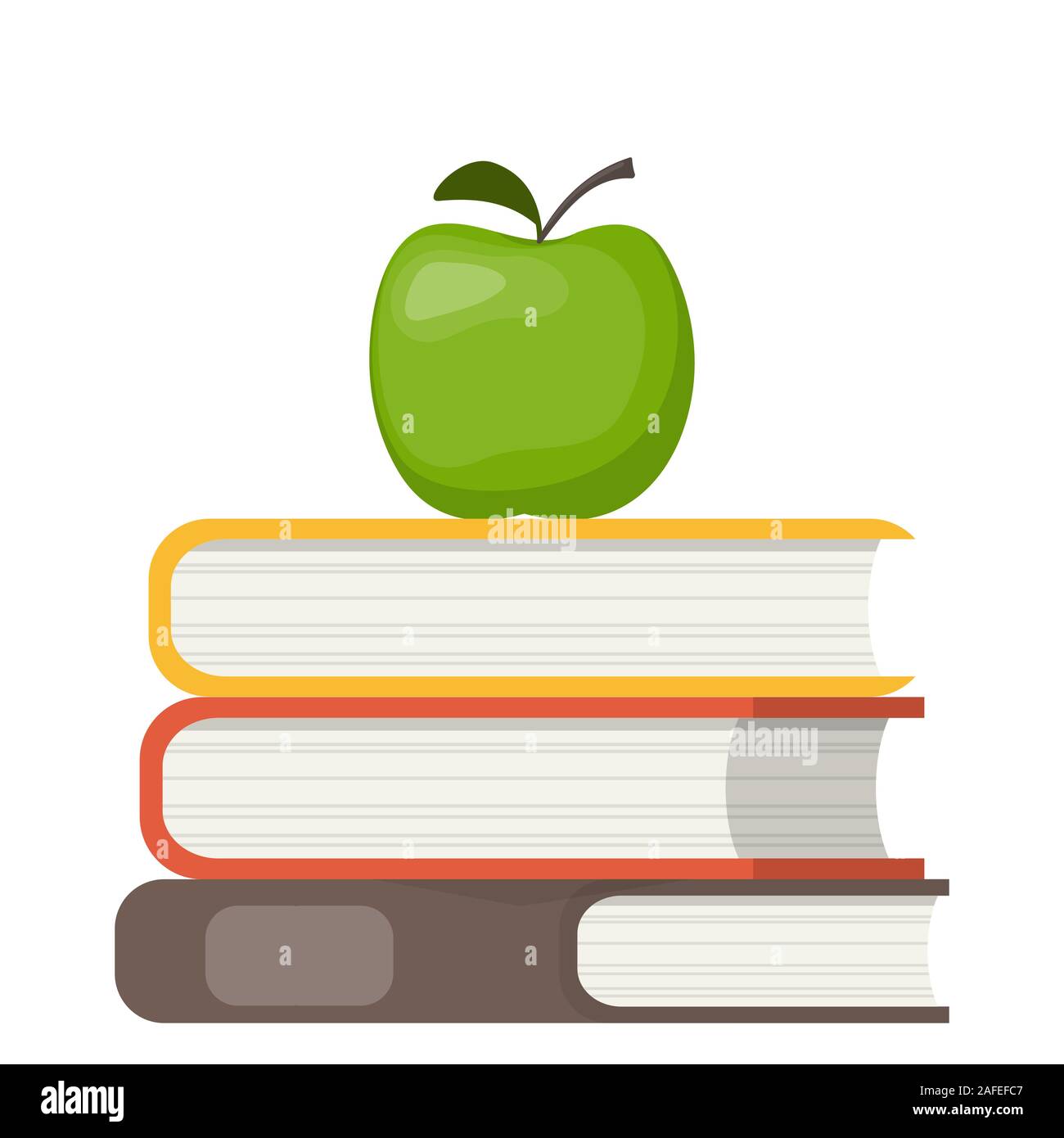 Stapel von Büchern und Green Apple an der Spitze. Bildung Symbol. Konzept Abbildung, Vektor Stock Vektor