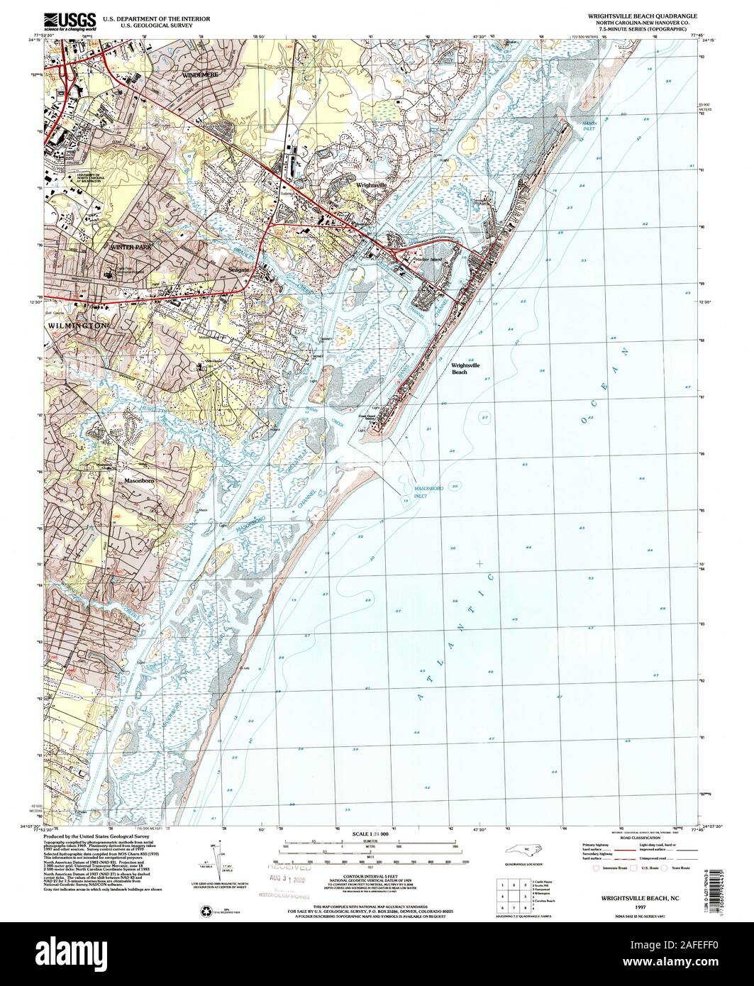 USGS TOPO Karte North Carolina NC Wrightsville Beach 161828 1997 24000 Wiederherstellung Stockfoto