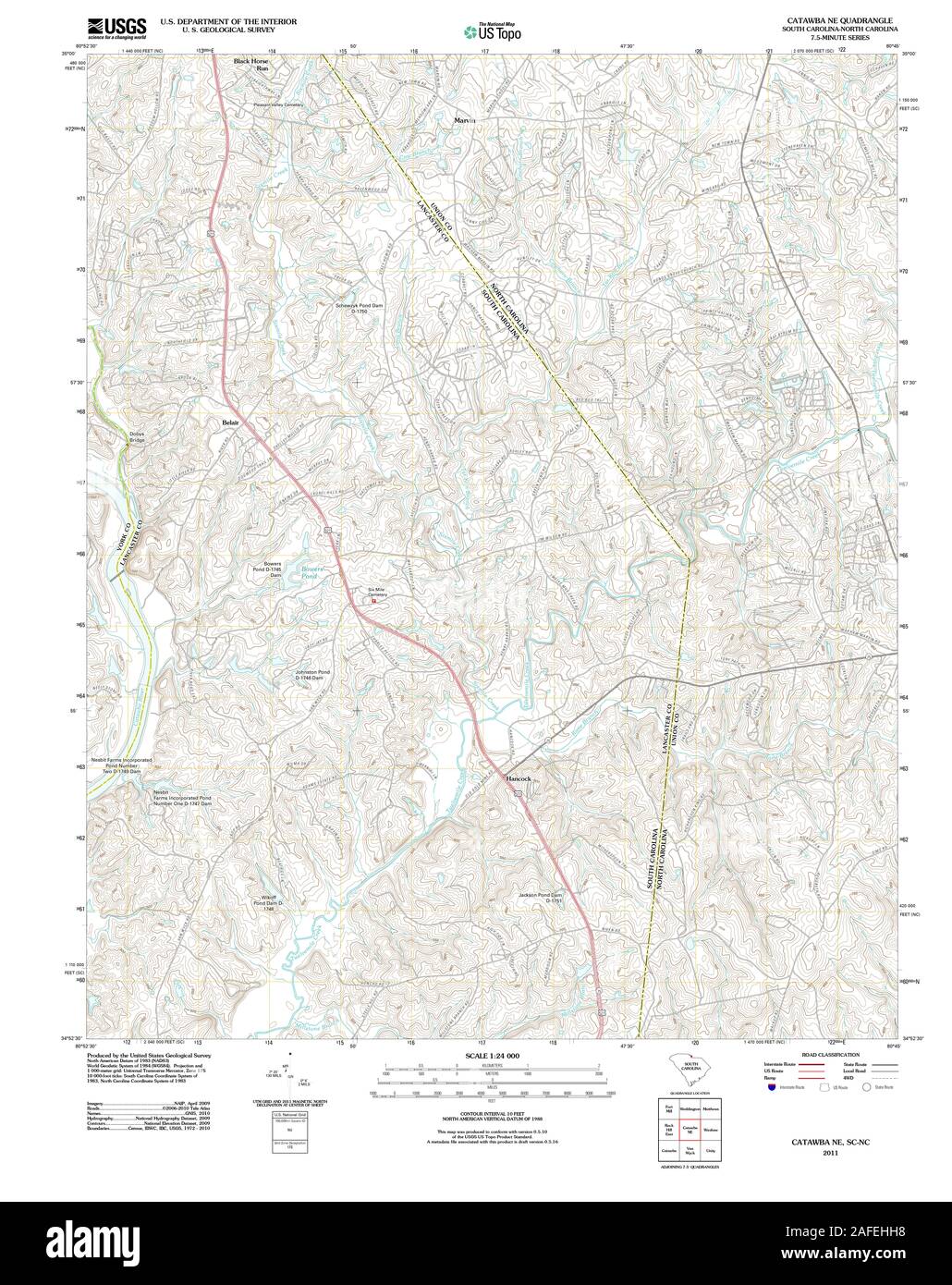 USGS TOPO Karte North Carolina SC Catawba NE 20110818 TM Wiederherstellung Stockfoto