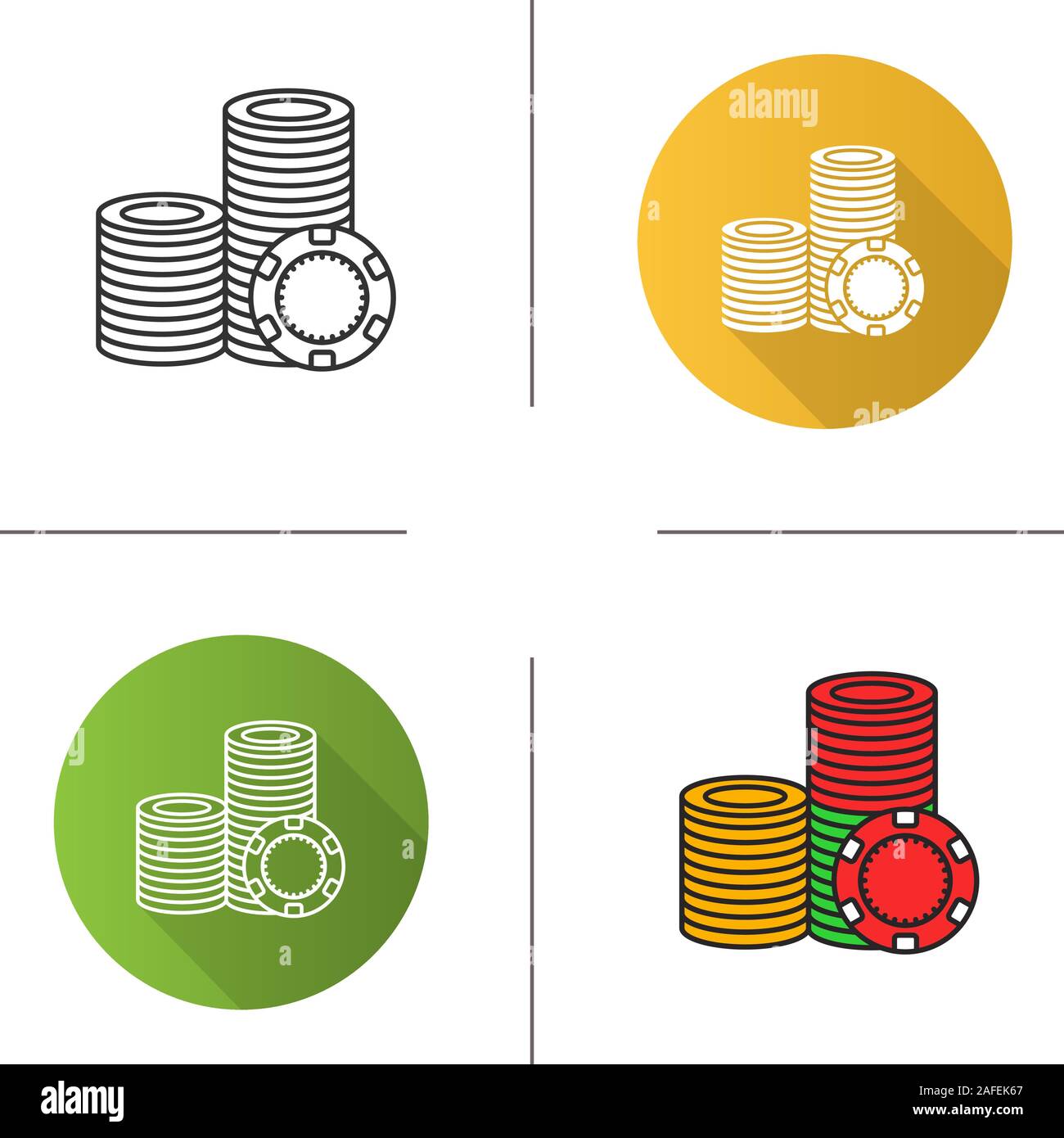 Casino chips Symbol stack. Flache Bauweise, lineare und Farbe Stile. Casino. Isolierte Vektorgrafiken Stock Vektor