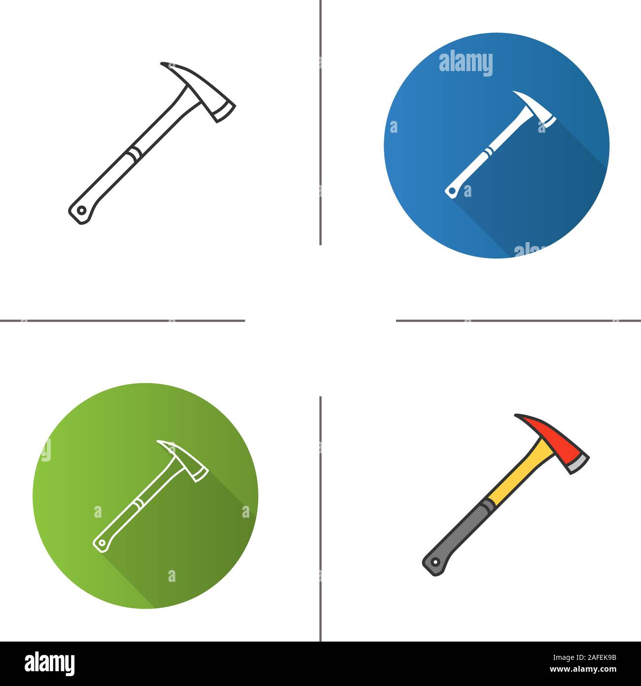 Feuer ax-Symbol. Flache Bauweise, lineare und Farbe Stile. Wandern und Camping beil. Isolierte Vektorgrafiken Stock Vektor