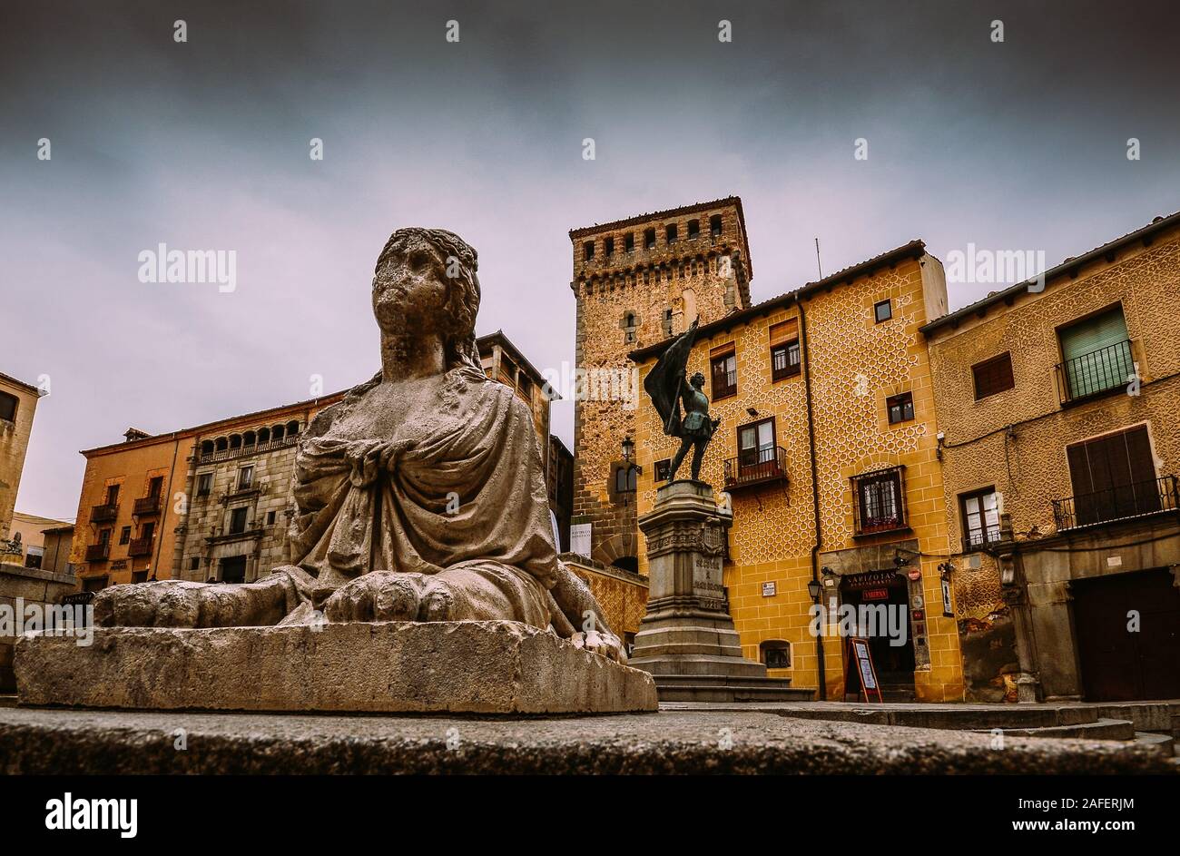 Segovia, Spanien - Dez 8, 2019: Denkmal für Juan Bravo, Kapitän der comunero und Kämpfer für Castilla y Segovia im 16. Jahrhundert Stockfoto