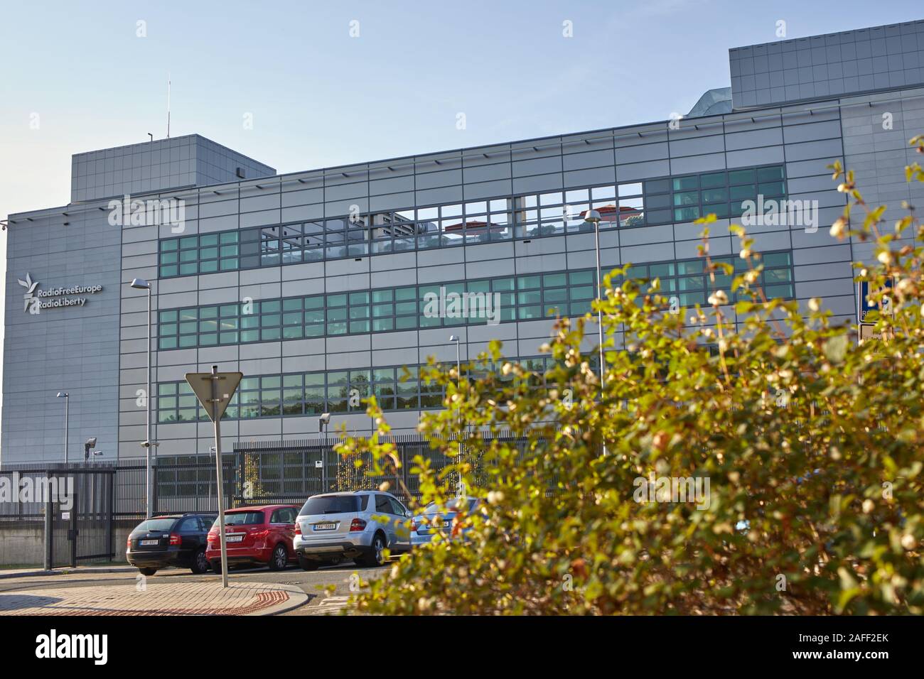 Prag, Tschechische Republik - 16. September 2018: Headquarter von Radio Free Europe/Radio Liberty in der tschechischen Hauptstadt. Radio Free Europe/Radio Liberty broa Stockfoto