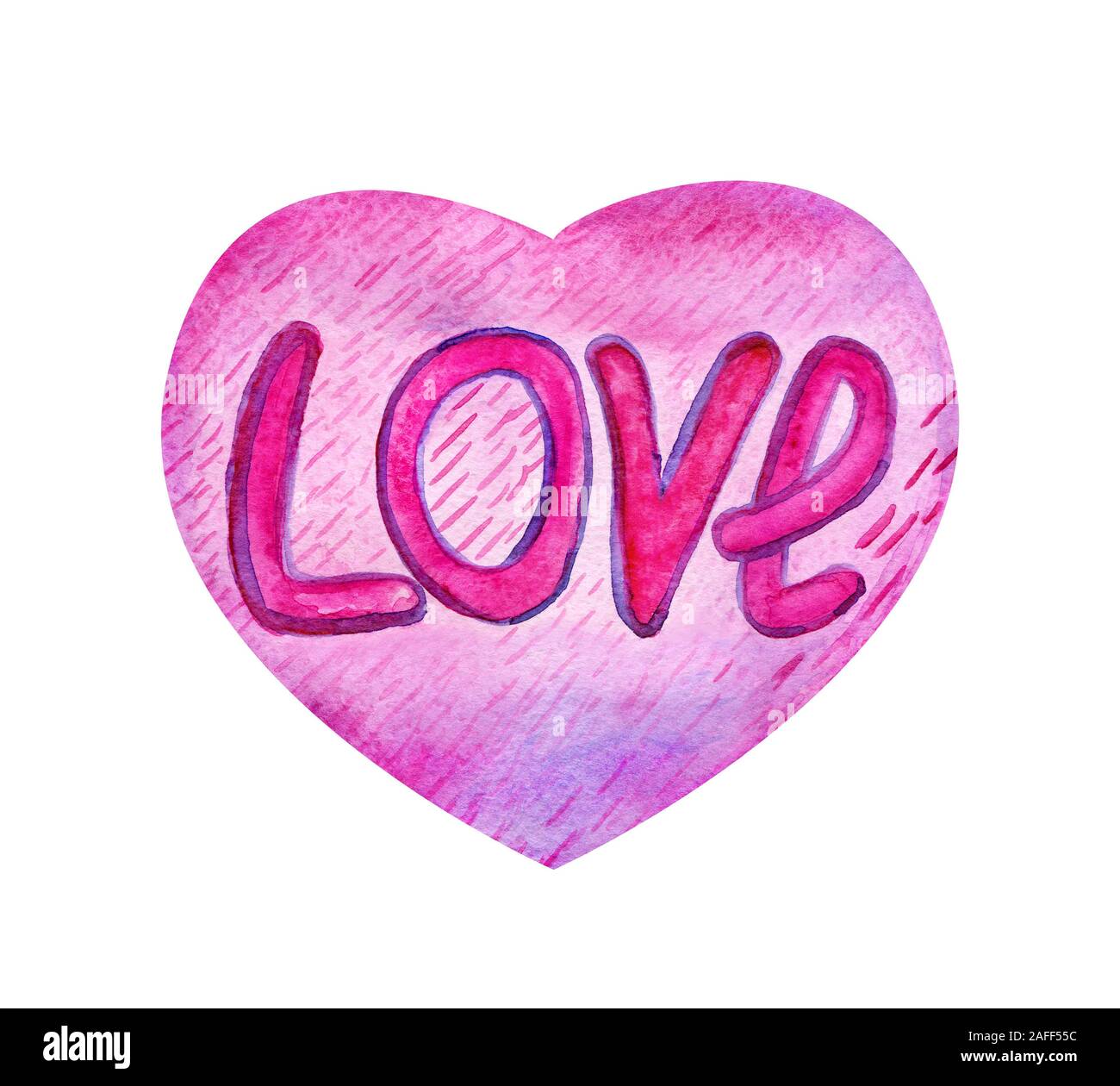 Aquarell pink heart-shaped Pattern. Zarte lila Hintergrund mit Papier Textur und diagonale Striche, mit Liebe. Für die Hochzeit Einladungen und des Stockfoto