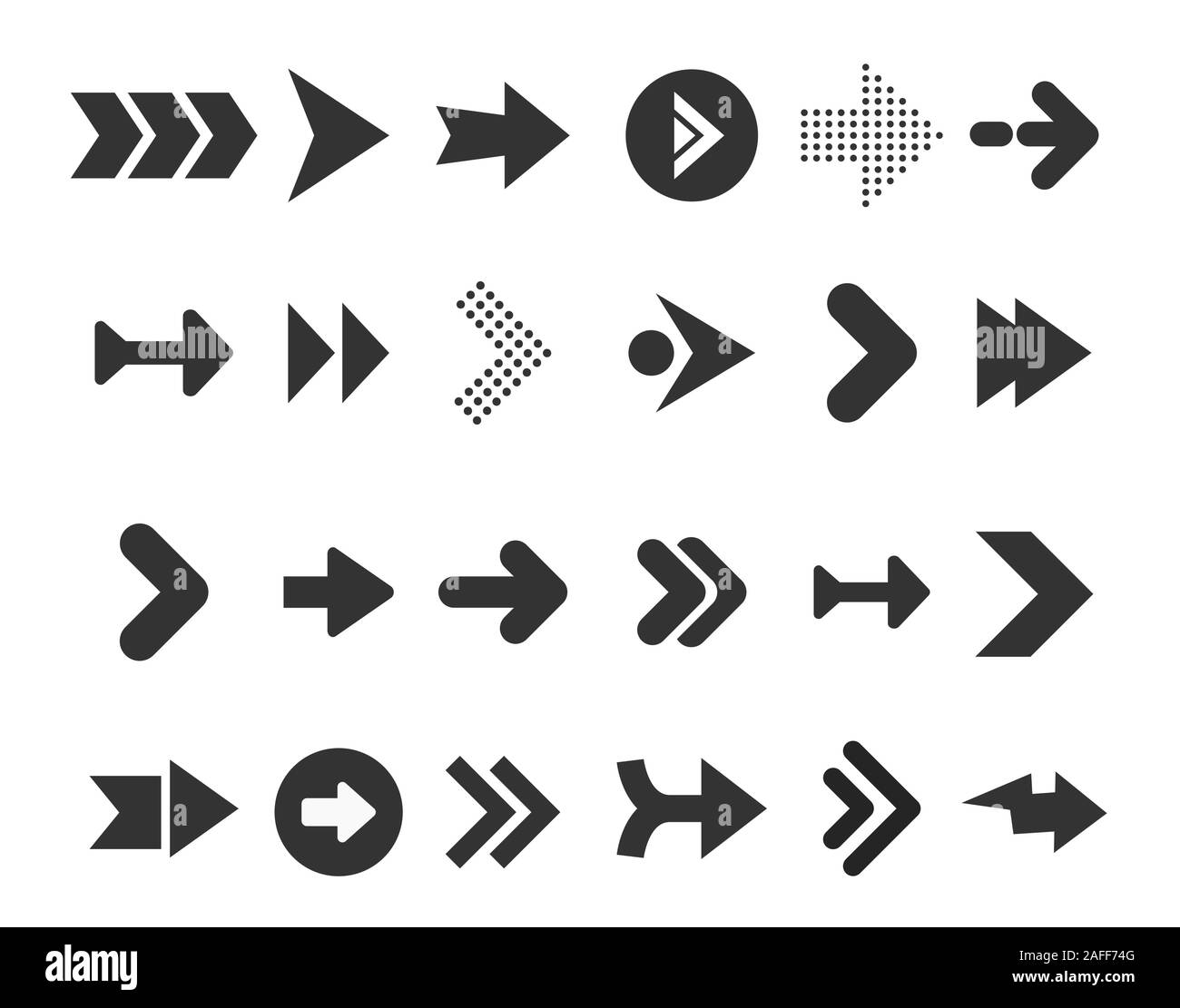 Pfeile big black Set Symbole. Pfeilsymbol. Pfeil vektor Sammlung. Pfeil. Cursor. Moderne, einfache Pfeile. Stock Vektor