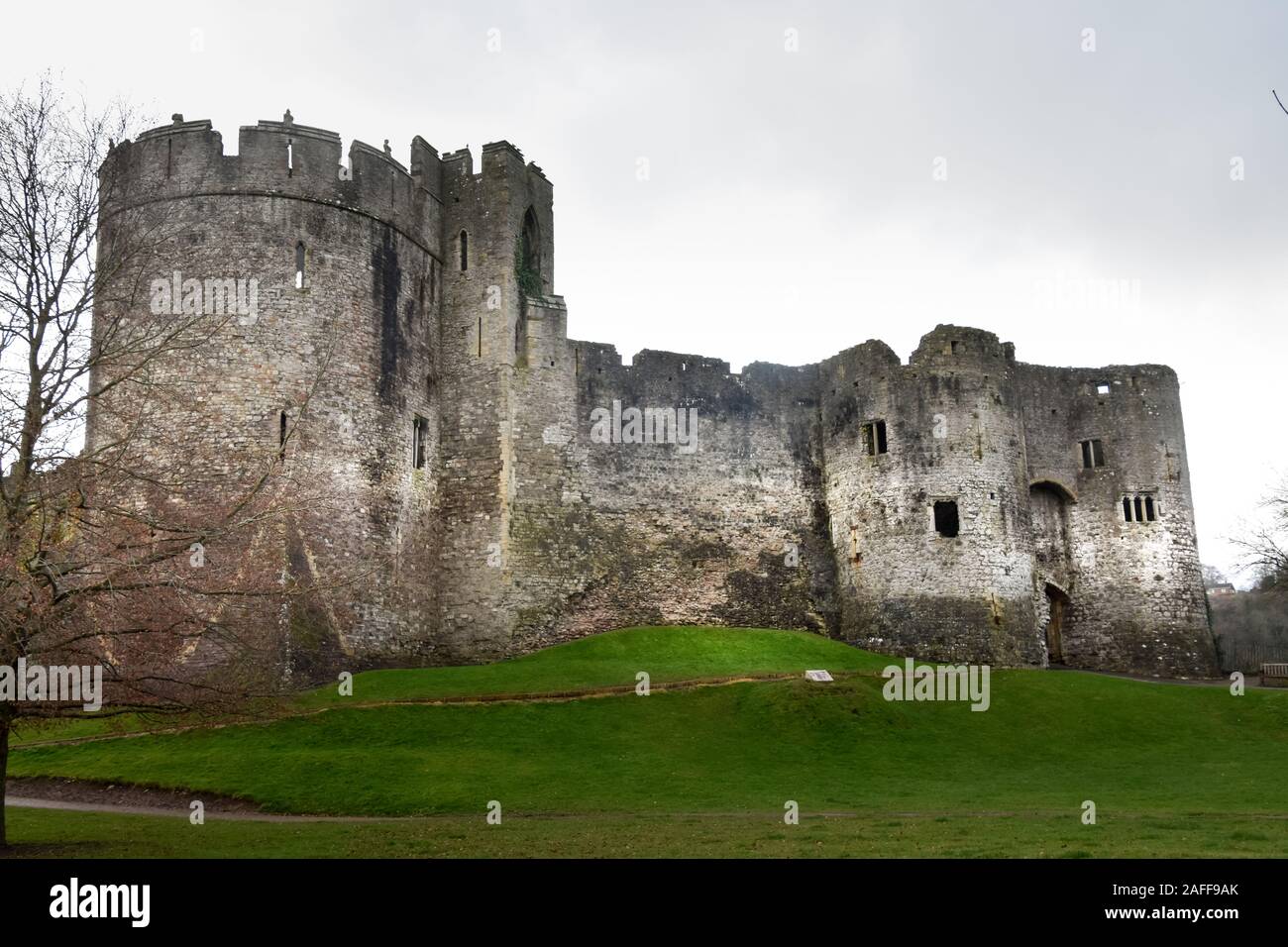 Winter in Chepstow Castle Stockfoto