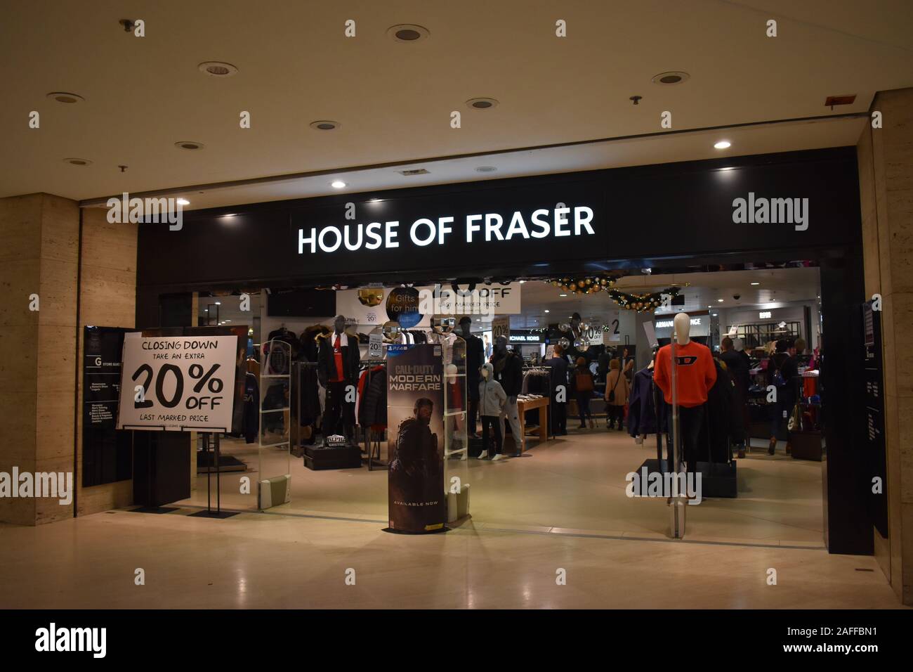House of Fraser in Milton Keynes schließt im Januar 2020. Stockfoto