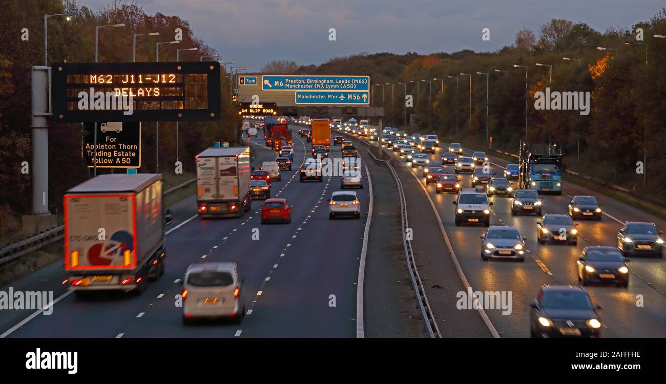 M56,M62 Verspätungen J11-J12 Verspätungen,North West Autobahnen,England,UK Stockfoto