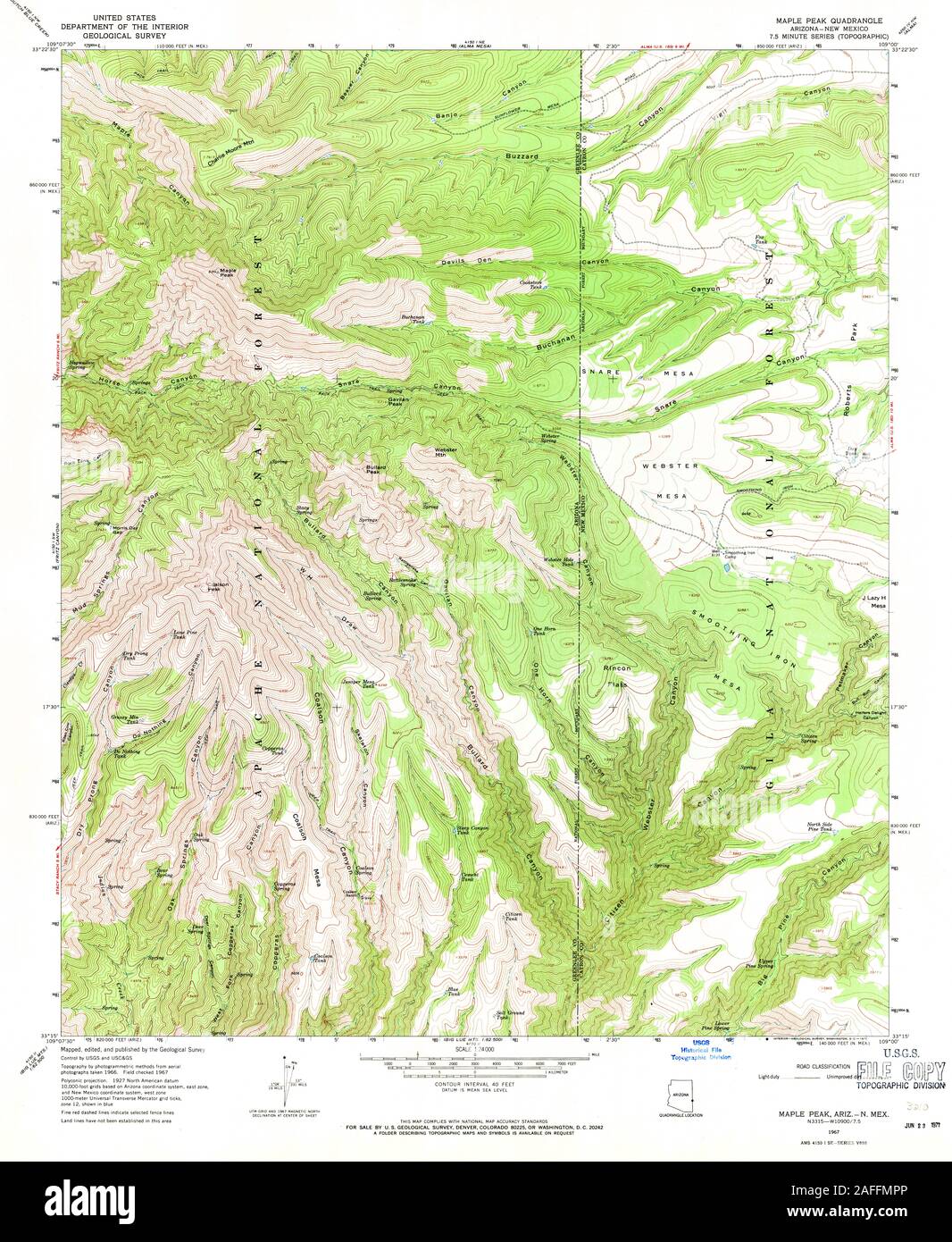 USGS TOPO Karte New York AZ Ahorn Peak 312218 1967 24000 Wiederherstellung Stockfoto