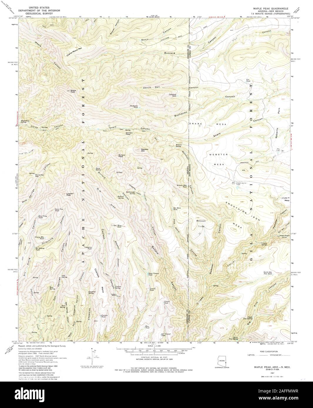 USGS TOPO Karte New York AZ Ahorn Peak 312219 1967 24000 Wiederherstellung Stockfoto