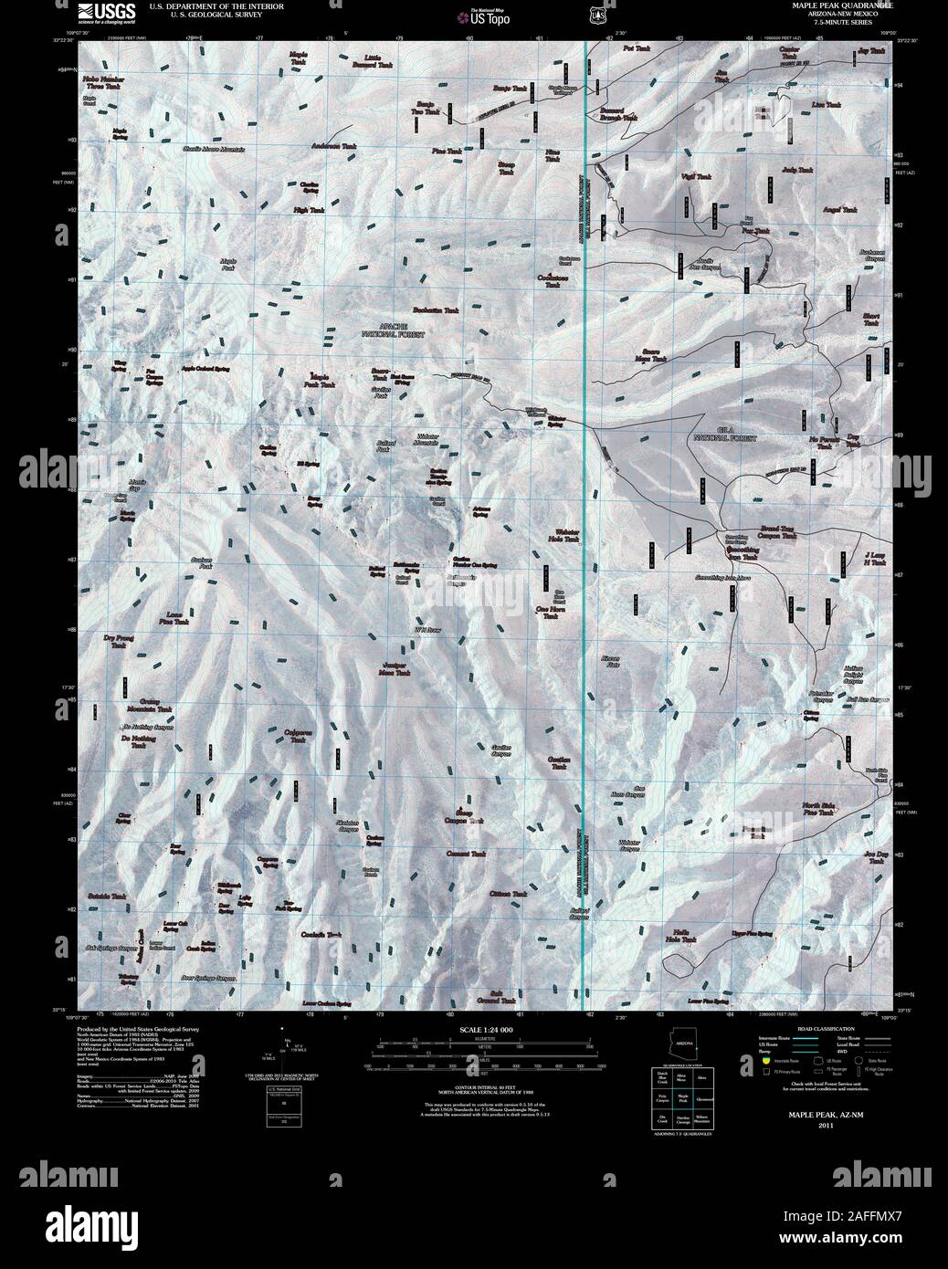 USGS TOPO Karte New York AZ Ahorn Peak 20110301 TM invertiert Wiederherstellung Stockfoto