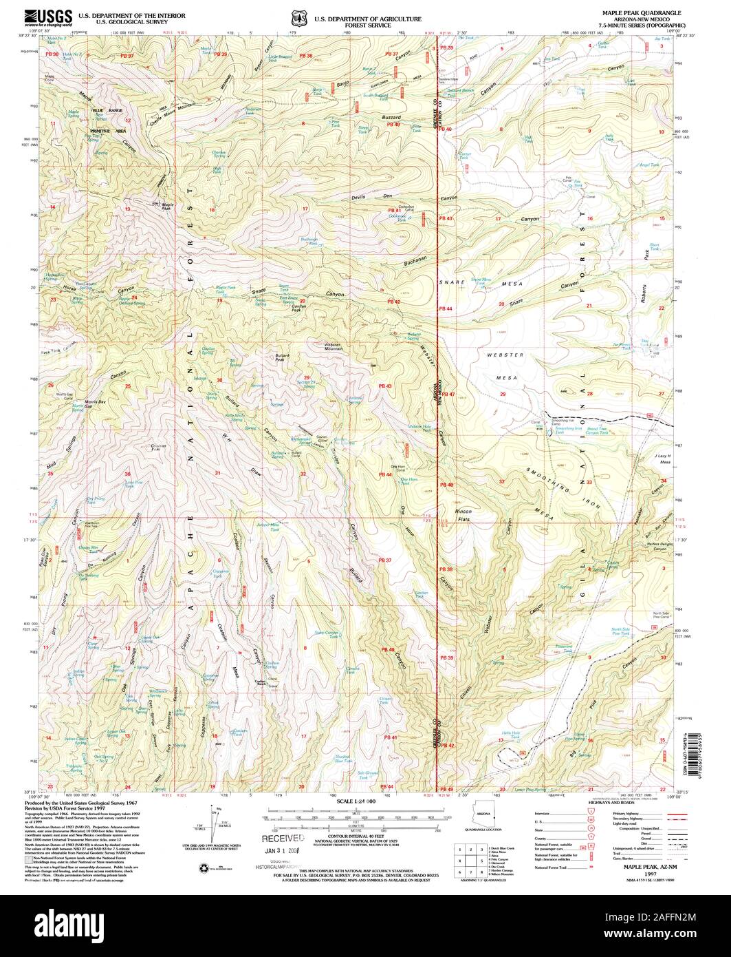 USGS TOPO Karte New York AZ Ahorn Peak 312221 1997 24000 Wiederherstellung Stockfoto