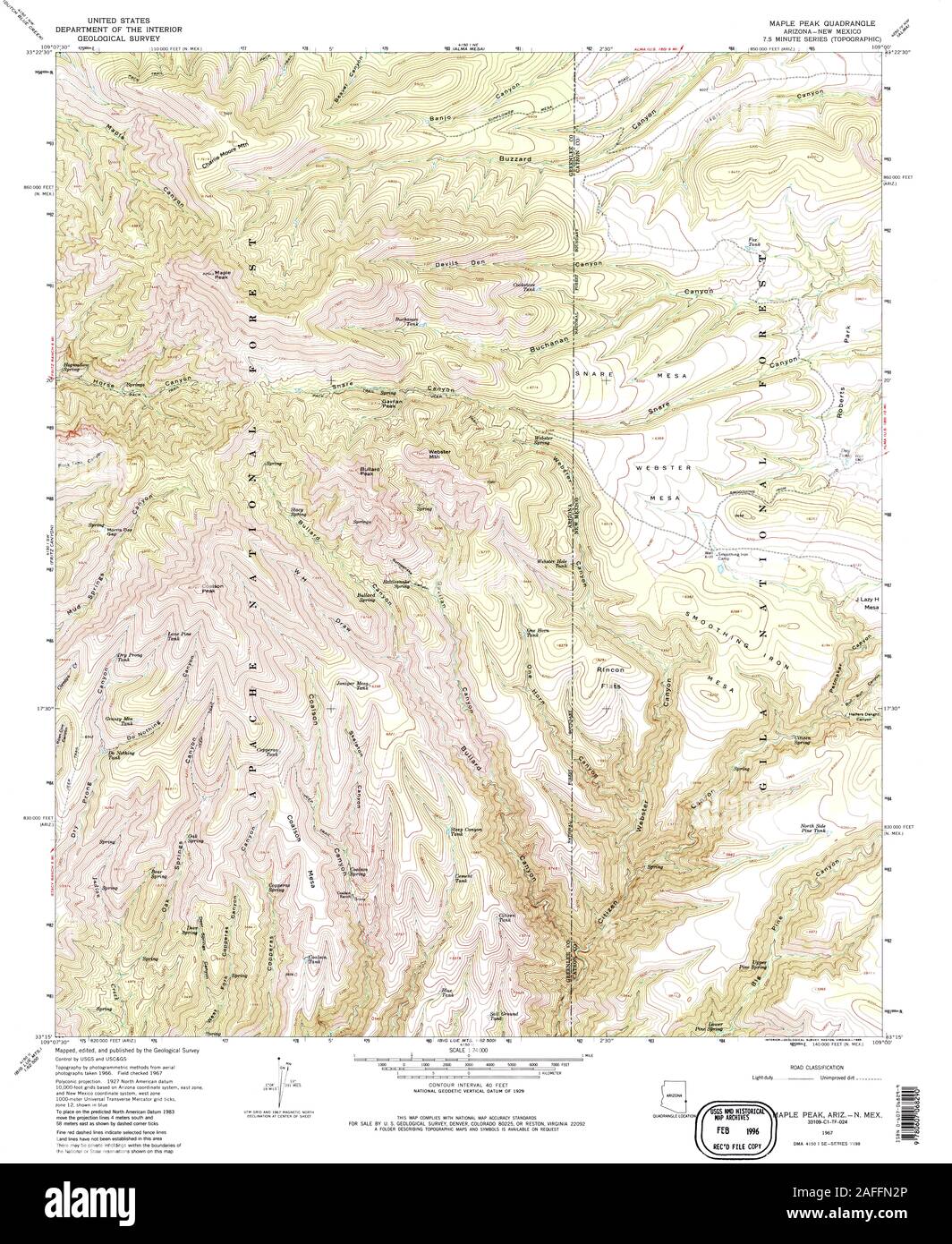 USGS TOPO Karte New York AZ Ahorn Peak 312220 1967 24000 Wiederherstellung Stockfoto