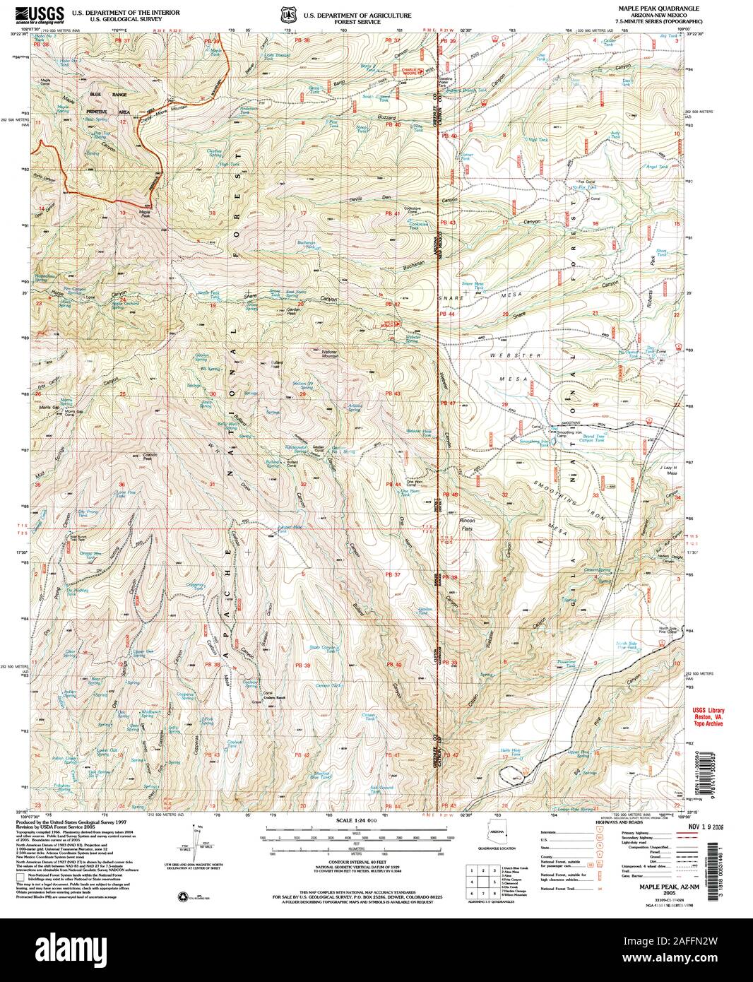 USGS TOPO Karte New York AZ Ahorn Peak 312222 2005 24000 Wiederherstellung Stockfoto