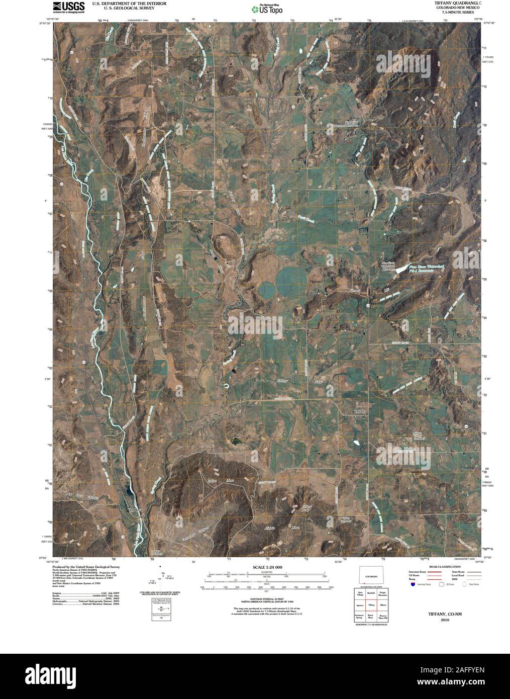 USGS TOPO Karte New York CO Tiffany 20100820 TM Wiederherstellung Stockfoto