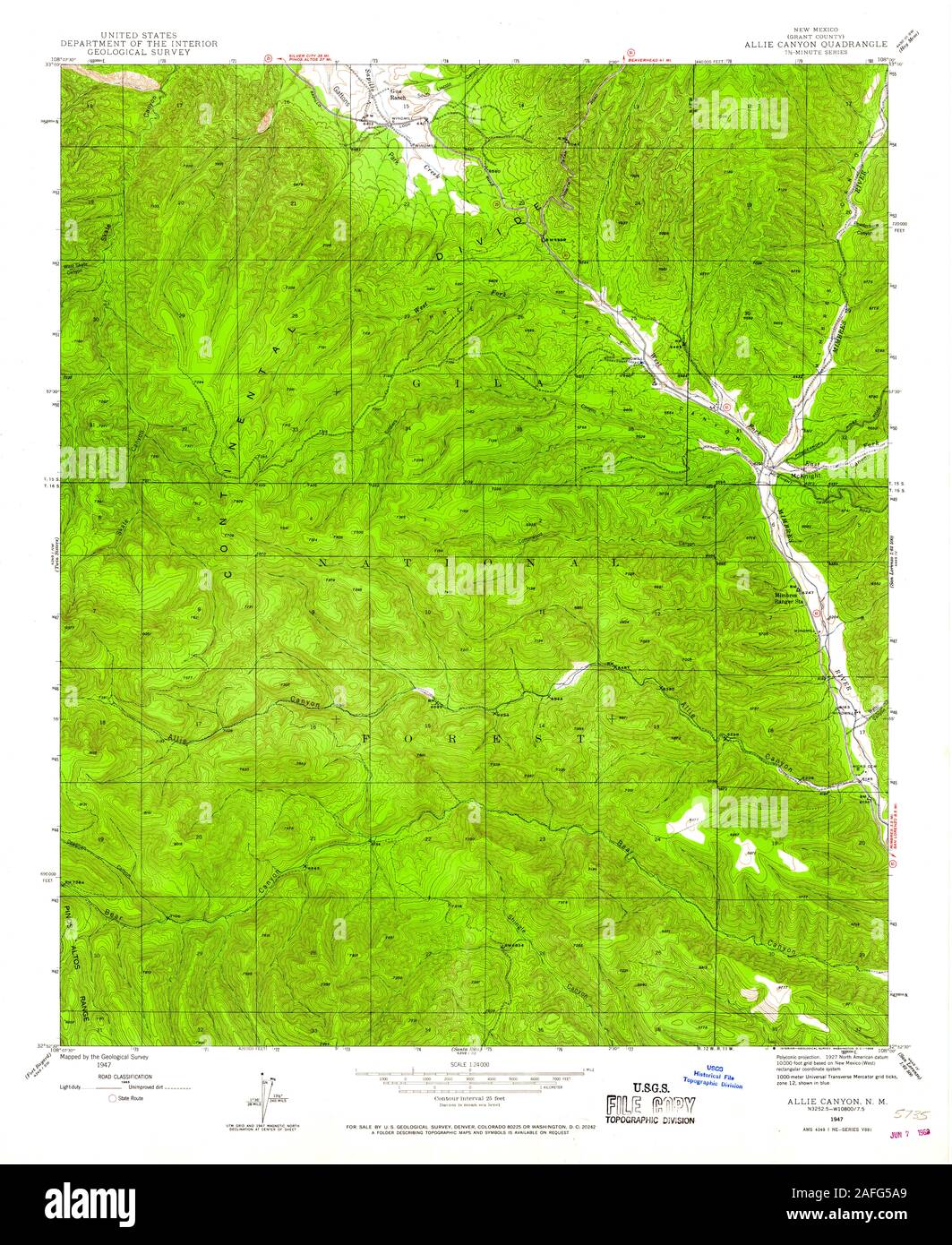 USGS TOPO Karte New York NM Allie Canyon 189552 1947 24000 Wiederherstellung Stockfoto