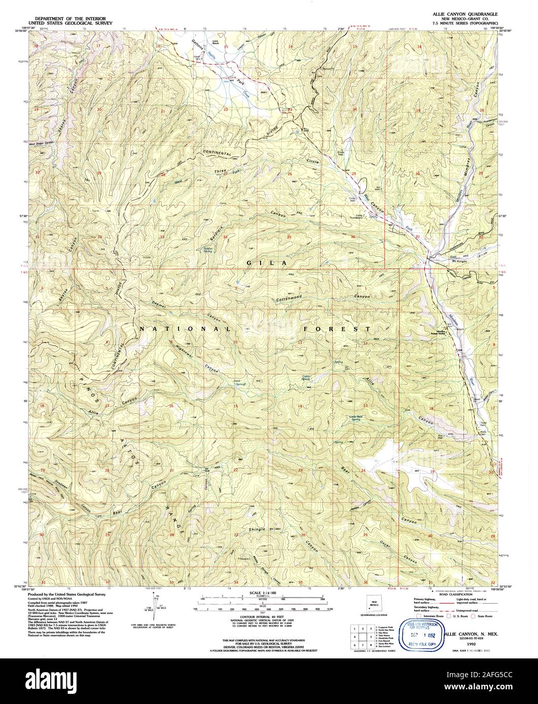 USGS TOPO Karte New York NM Allie Canyon 193705 1992 24000 Wiederherstellung Stockfoto