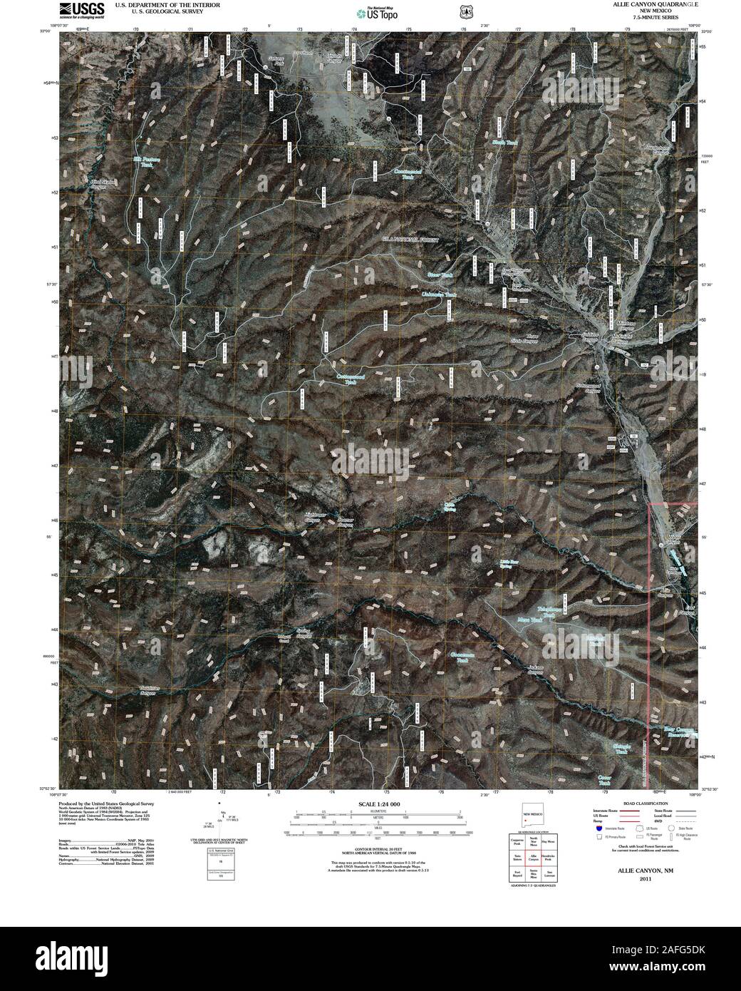 USGS TOPO Karte New York NM Allie Canyon 20110207 TM Wiederherstellung Stockfoto