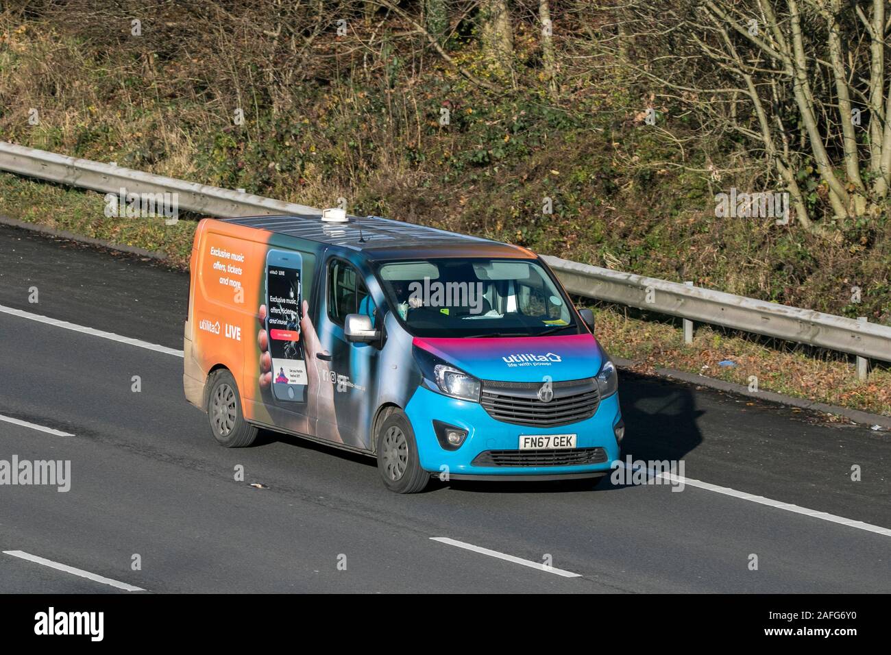 Utilita Energie unternehmen, Energieversorger in Birmingham, fahren auf die M61 in der Nähe von Manchester, Großbritannien Stockfoto