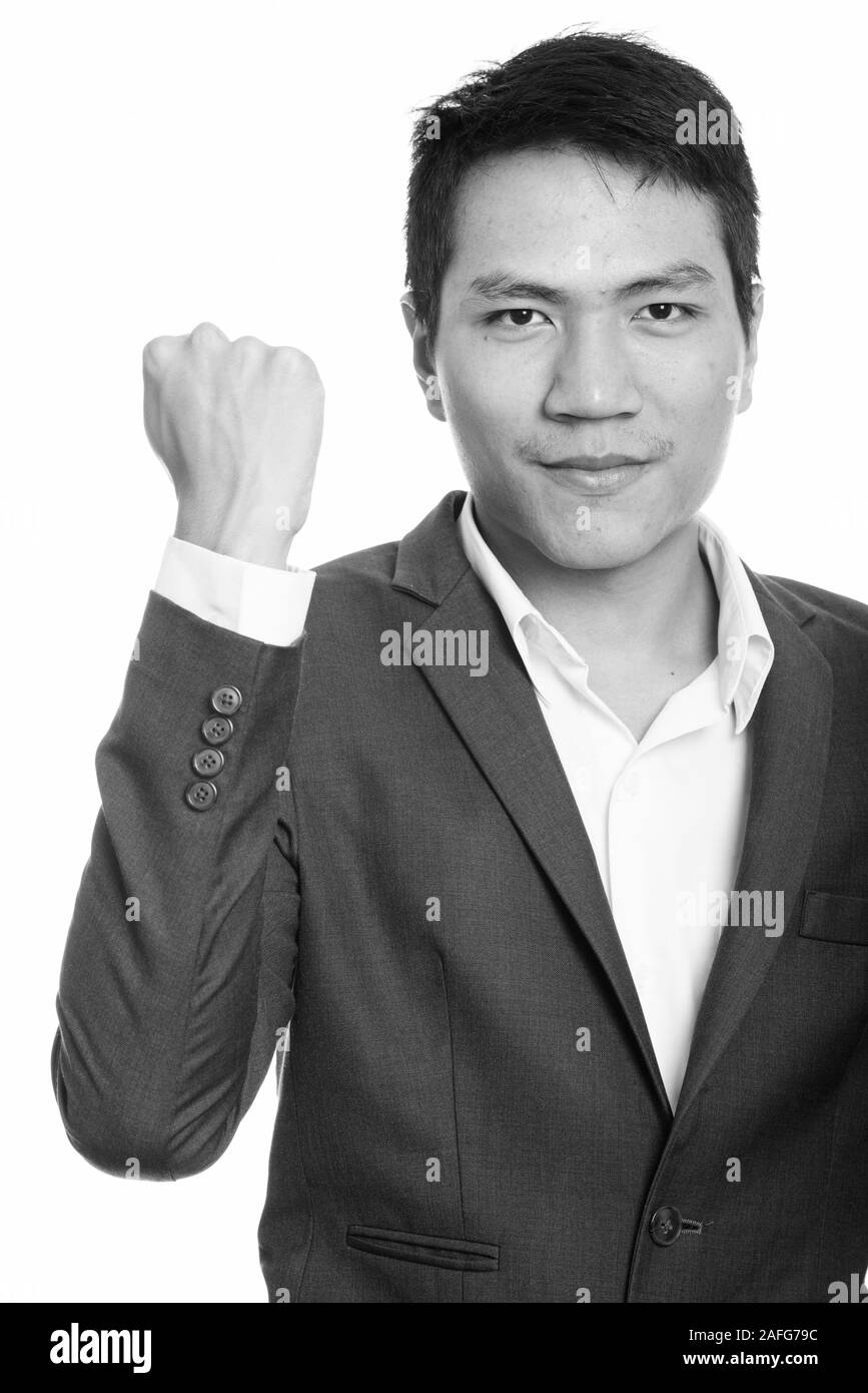 Nahaufnahme von jungen asiatischen Geschäftsmann suchen motiviert Stockfoto