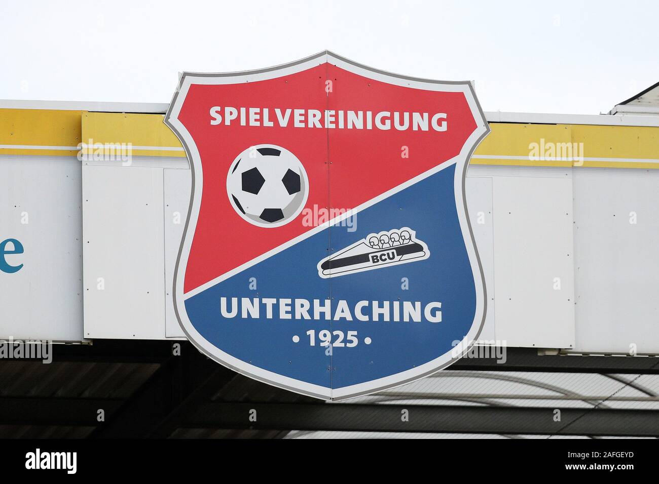 Unterhaching, Deutschland. 15 Dez, 2019. firo: 15.12.2019, Fußball, 3.Bundesliga, Saison 2019/2020, SpVgg Unterhaching - MSV Duisburg 2:2, SpVgg Unterhaching, Unterhaching, SpVgg, Logo, Allgemein | Verwendung der weltweiten Kredit: dpa/Alamy leben Nachrichten Stockfoto