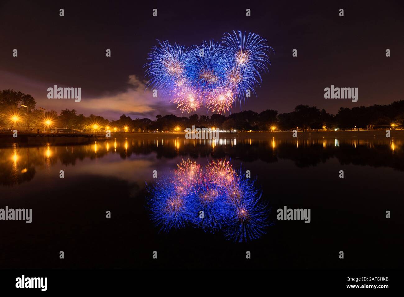 Fireworks Festival am See Bundek, Zagreb, Kroatien. Stockfoto