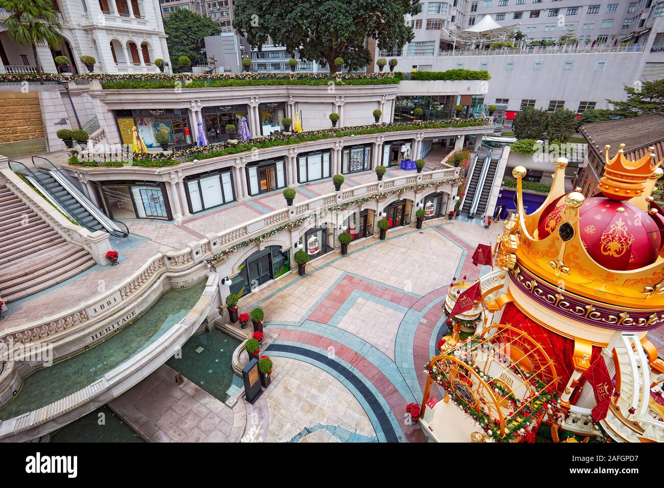 Luxuriöses Einkaufszentrum in 1881 Heritage Compound. Tsim Sha Tsui, Kowloon, Hong Kong, China. Stockfoto