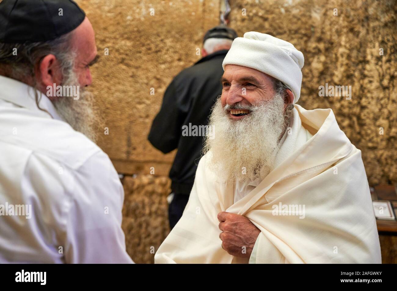 Jerusalem Israel. Orthodoxe Juden beten an der Klagemauer Stockfoto