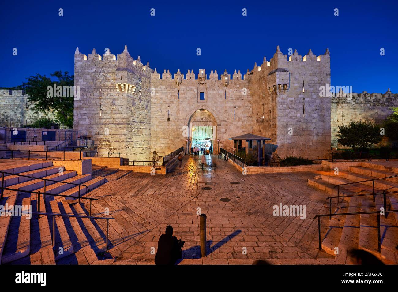 Jerusalem Israel. Damaskus Tor bei Sonnenuntergang Stockfoto