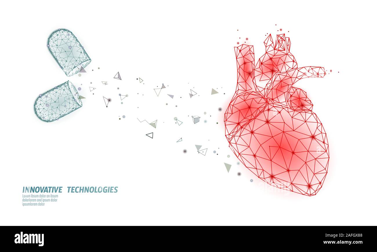 3D-Medizin Herz Medizin Behandlung. Menschliche Gesundheit Diagnose Herz zu schützen. Low Poly Vector Illustration Stock Vektor