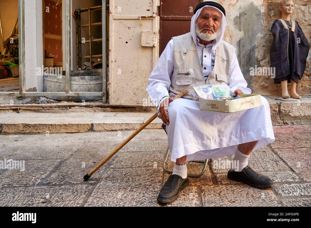 Jerusalem Israel. Porträt eines alten arabischen Bettler Mann in der Altstadt Stockfoto