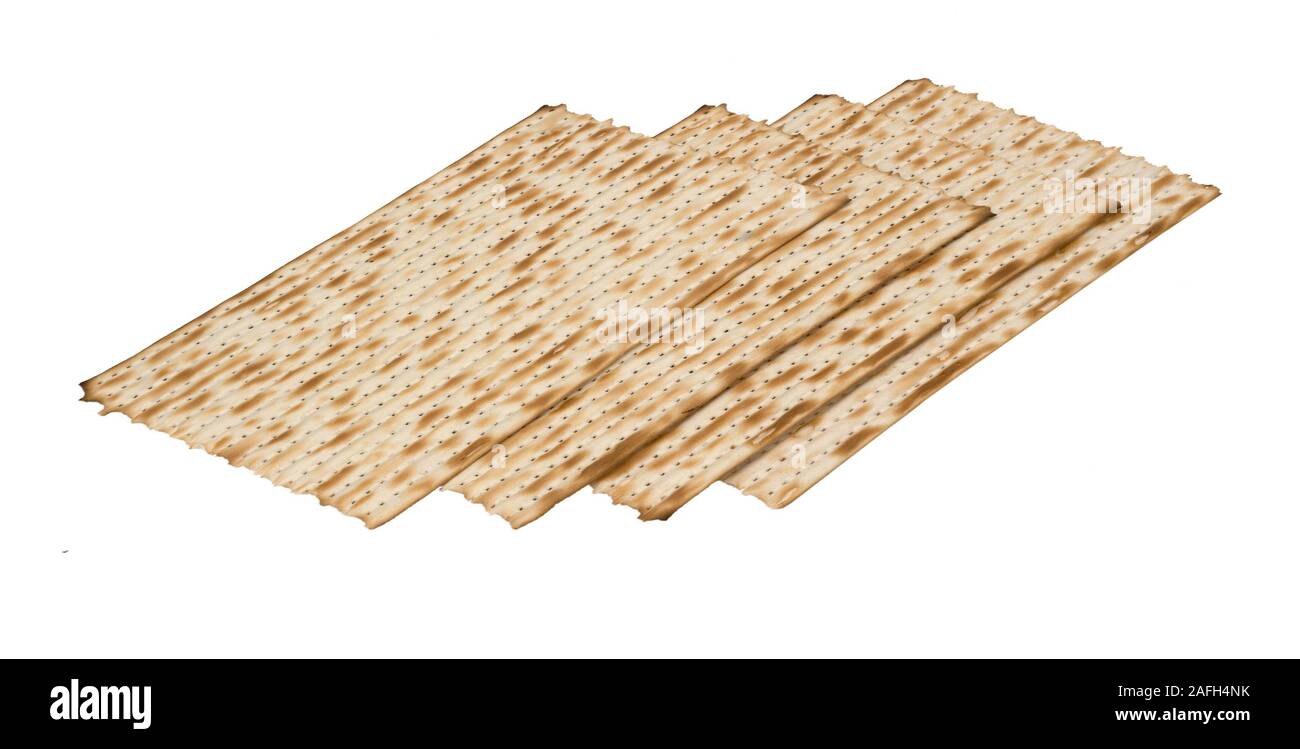 Nahaufnahme von Square matza auf weißem Hintergrund Stockfoto