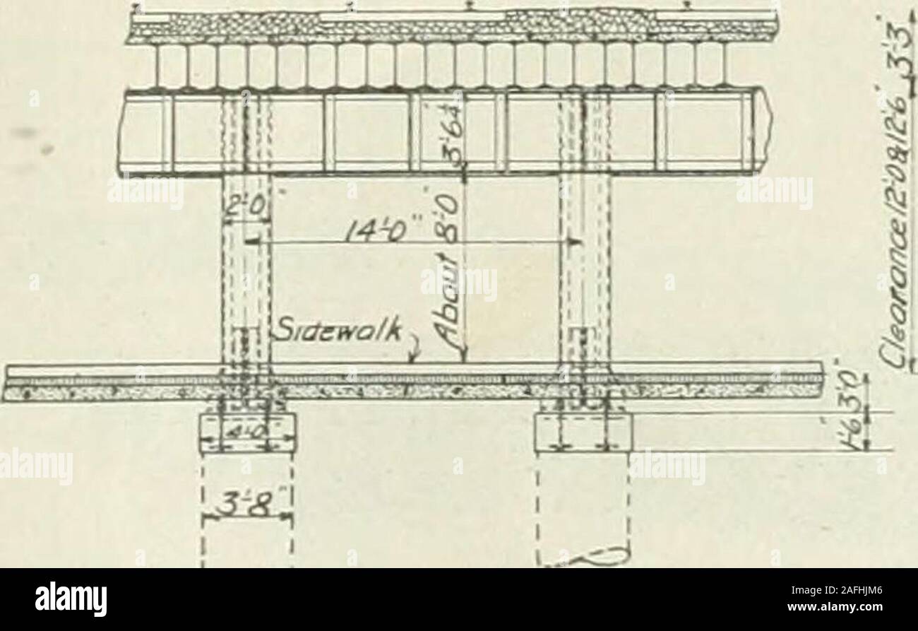 . Engineering und Contracting. ffocM oder Hase/Fan) Cfioss Abschnitt oder Subw/jy Mm^. • Sekte/on on Line/^-B Abb. 2 - Querschnitt des I-Balken, Span mit konkreten Deck. in mehrere Abschnitte, die jeweils ein containingabout Tage arbeiten. Die Vermischung Outfit bestehtaus einem Zylinder Trommel, mit Stangen vorbei throughit, angetrieben durch einen Kettenantrieb vom hoistingengine. All dies ist auf einem Wagen montiert. Der Mixer war direkt über dem sectionwhere möglich und das gelieferte Material von achute eingestellt, aber in den Fällen, in denen der Abschnitt toofar entfernt zu benutzen war Rutschen eine Lokomotive derrickcar mit einer 1% Kubikyard Eimer verwendet wurde. Stockfoto