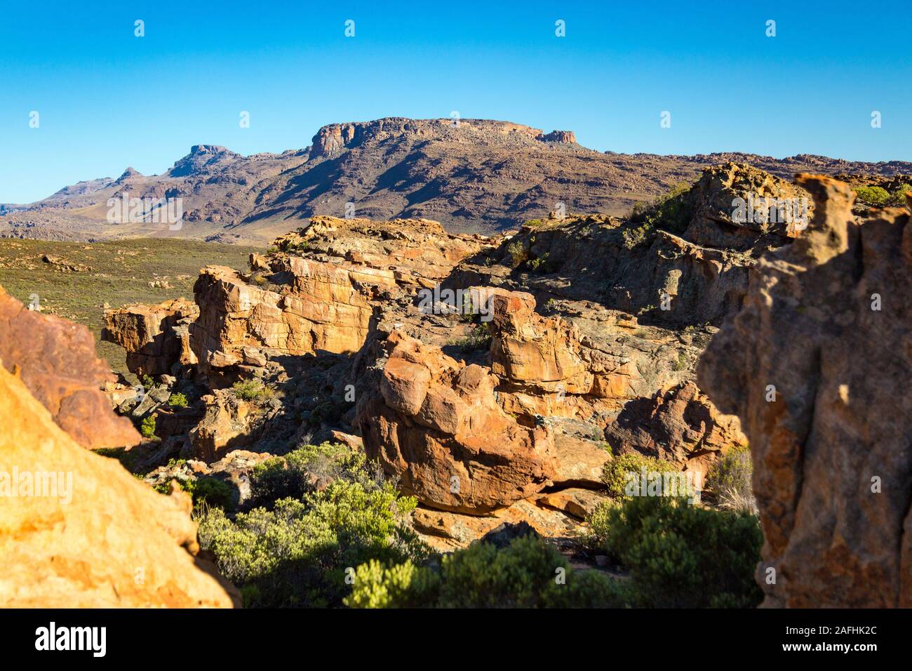 Blick über Cederberg Wilderness Area mit Felsen und Berge, Stadsaal, Südafrika Stockfoto