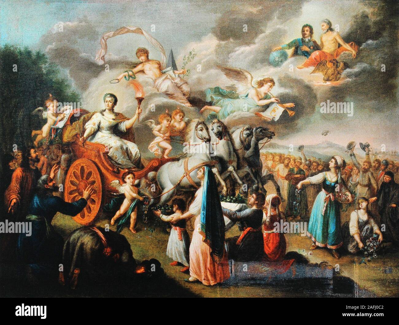 Allegorie auf die Reise der russischen Kaiserin Katharina II. auf der Krim im Jahre 1787. Stockfoto