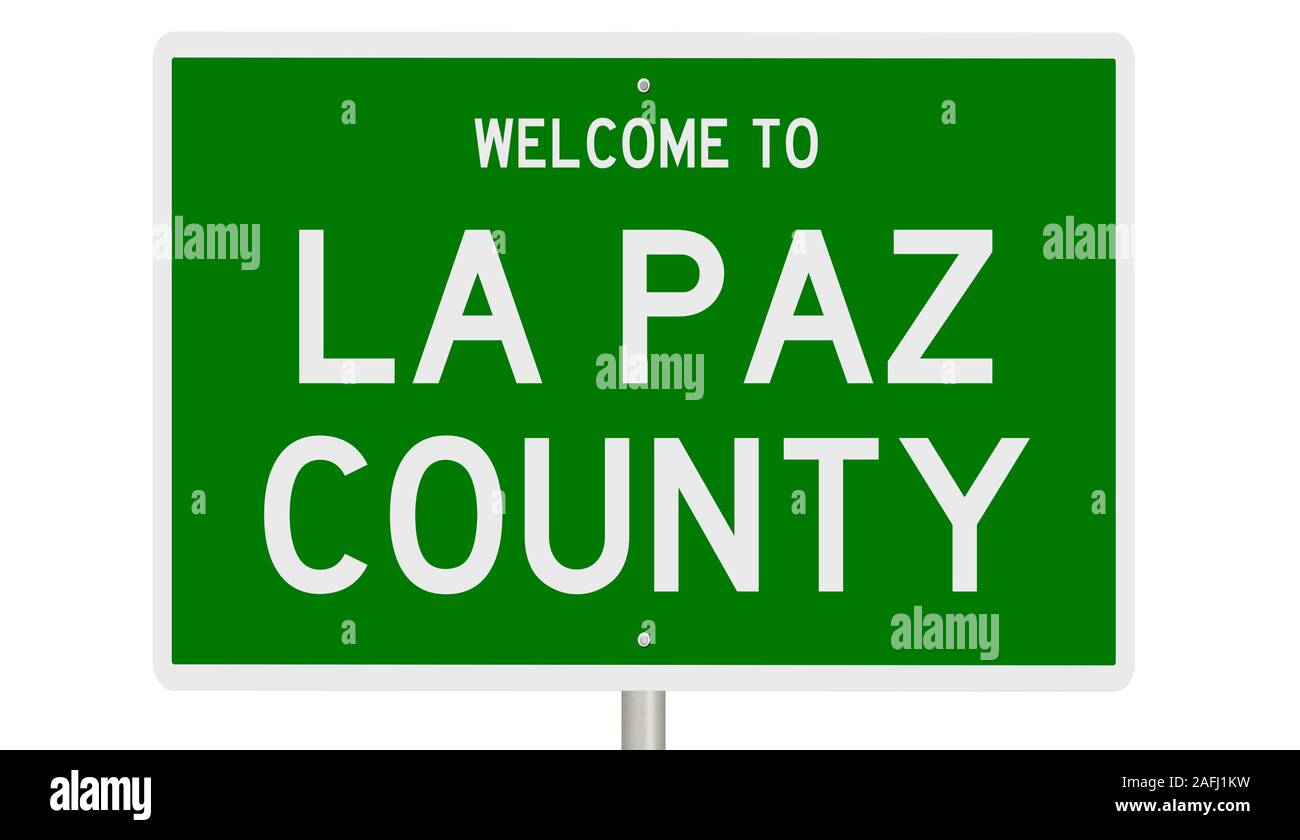 Rendering von einem grünen 3d Autobahn Zeichen für La Paz County Stockfoto