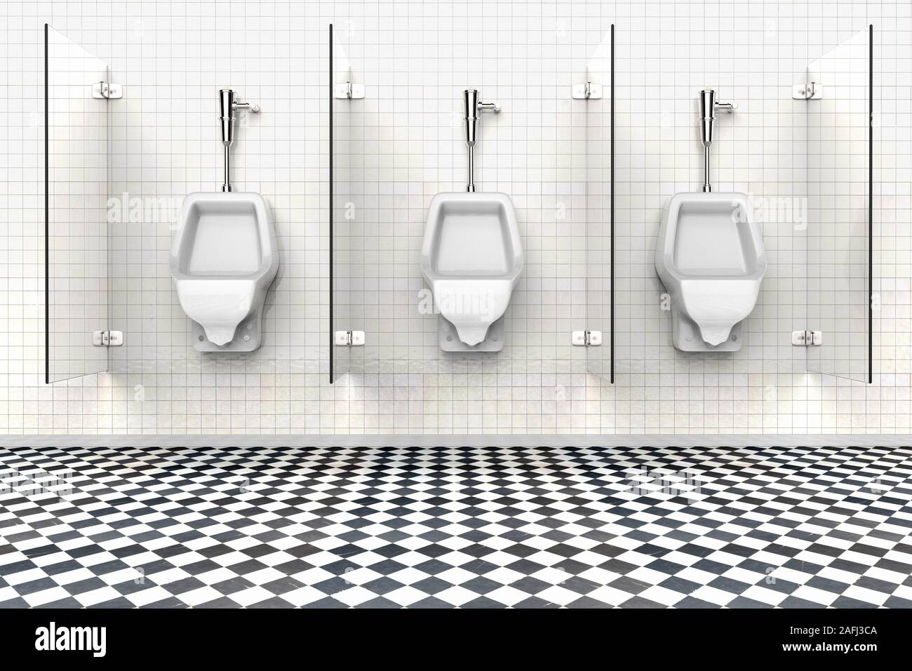 3D-Rendering der Urinale in einem öffentlichen Bad Stockfoto