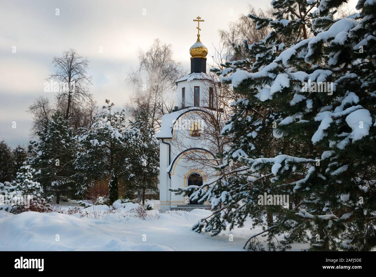 Winter Blick auf die Kapelle des Hl. Erzengels Michael in der Ortschaft Uspenskoe. Region Moskau, Odintsovo Stadtteil, Russland. Stockfoto