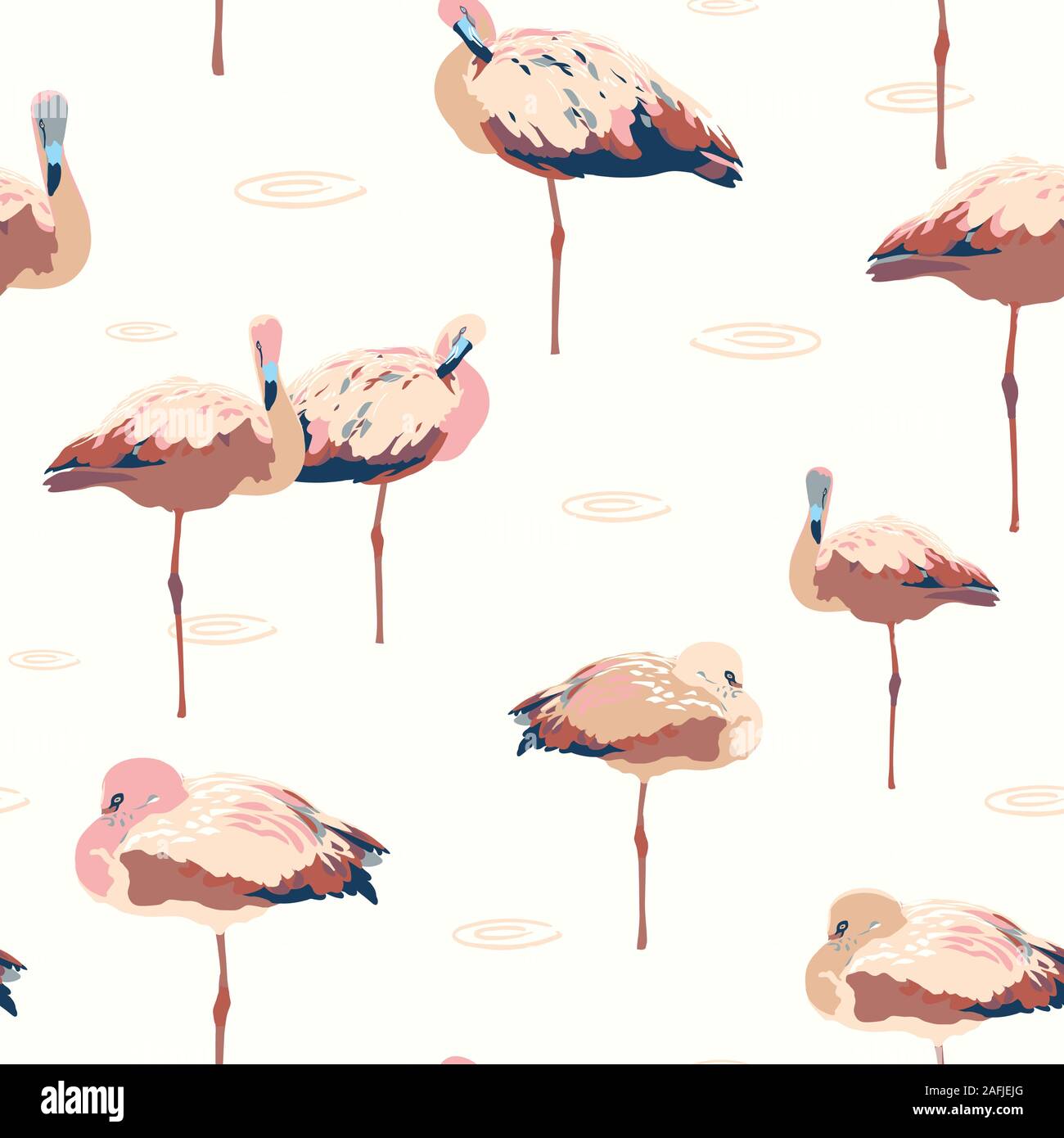 Tropische ständigen Flamingo Lagune Muster. Die nahtlose Vektor Hintergrund. Rosa und blaue Vogel auf Weiß. Fabric, Tapeten, Verpackung, drucken. Hipster vintage Küche Muster. Stock Vektor