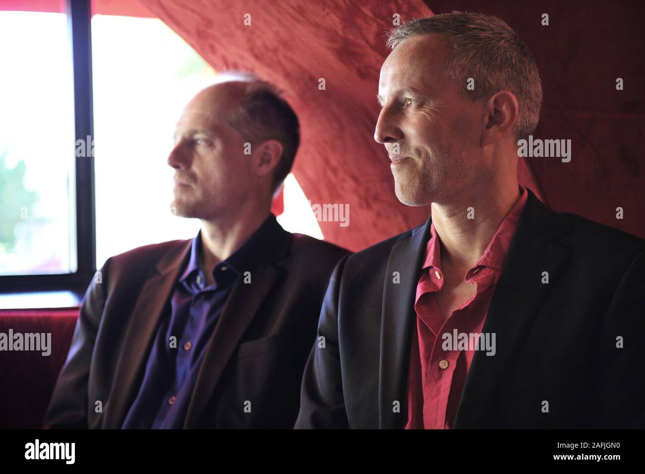 Gérard Davet und Fabrice Lhomme, französischen Journalisten. Paris, Juli 2017. Stockfoto